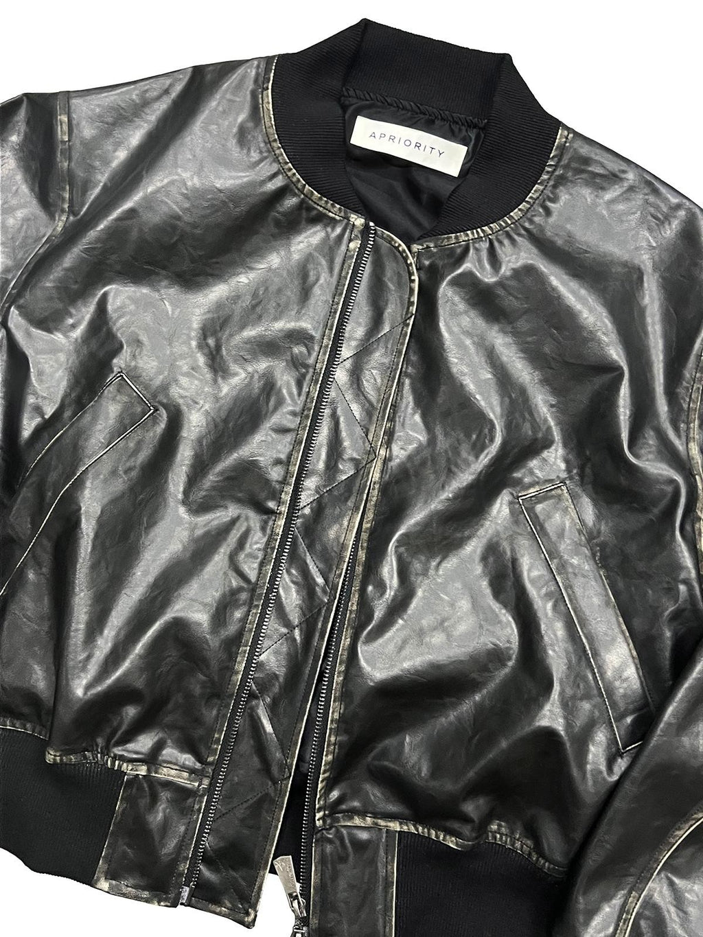 APRIORITY Distressed Embossed Print Faux Leather Women's Leather Jackets