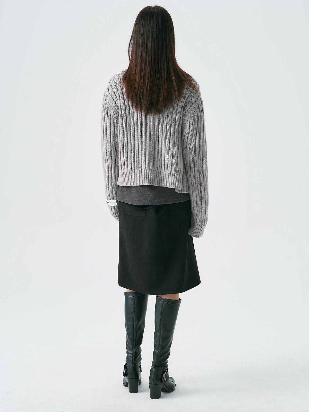 APRIORITY Distressed Faux Suede Cross Pocket A Line Women's Polyester Blend Midi Skirts