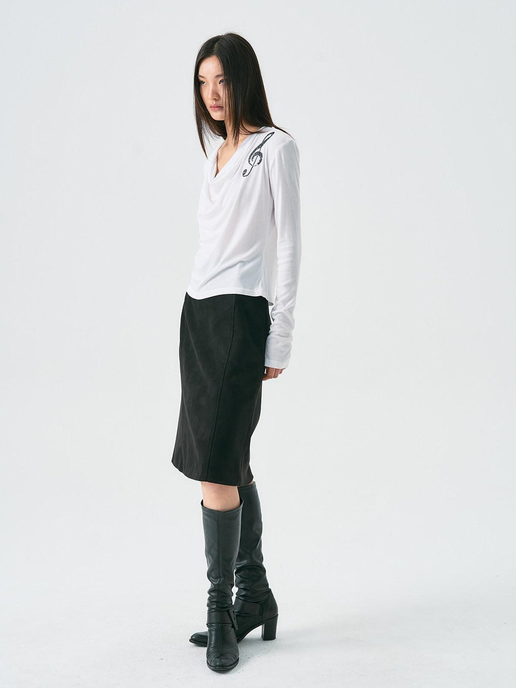 APRIORITY Distressed Faux Suede Cross Pocket A Line Women's Polyester Blend Midi Skirts