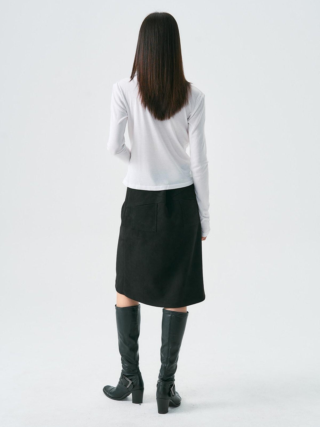 APRIORITY Distressed Faux Suede Cross Pocket A Line Women's Polyester Blend Midi Skirts