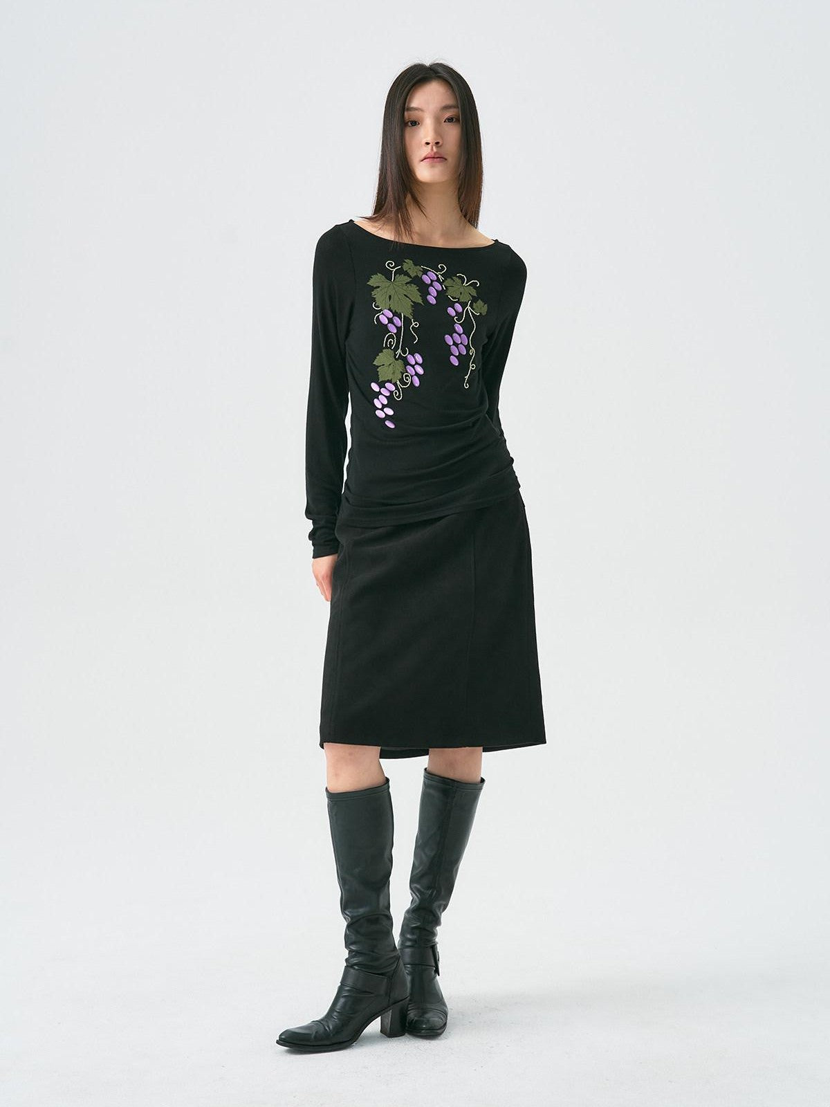 APRIORITY Distressed Faux Suede Cross Pocket A Line Women's Polyester Blend Midi Skirts