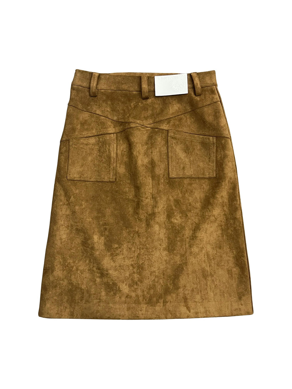 APRIORITY Distressed Faux Suede Cross Pocket A Line Women's Polyester Blend Midi Skirts