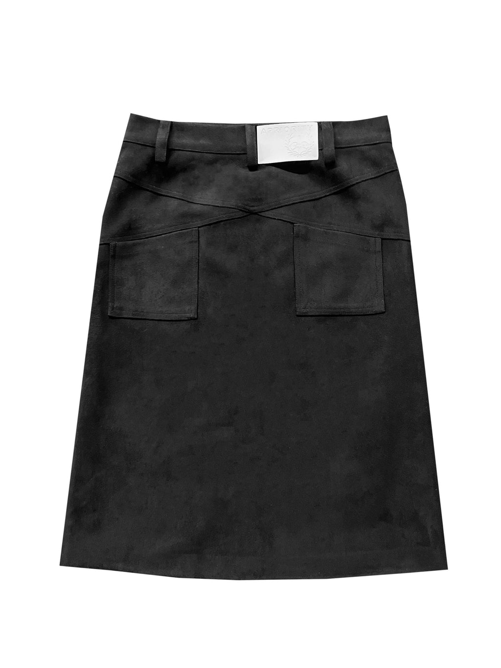 APRIORITY Distressed Faux Suede Cross Pocket A Line Women's Polyester Blend Midi Skirts