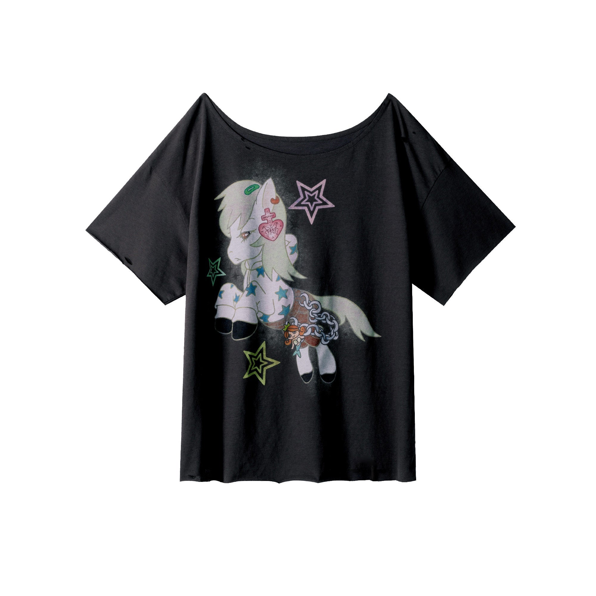 APRIORITY_Distressed_Hand_Painted_Pony_Print_Women's_Cotton_Blend_Short_Sleeve_T-shirts_1014091450756_MISSTT