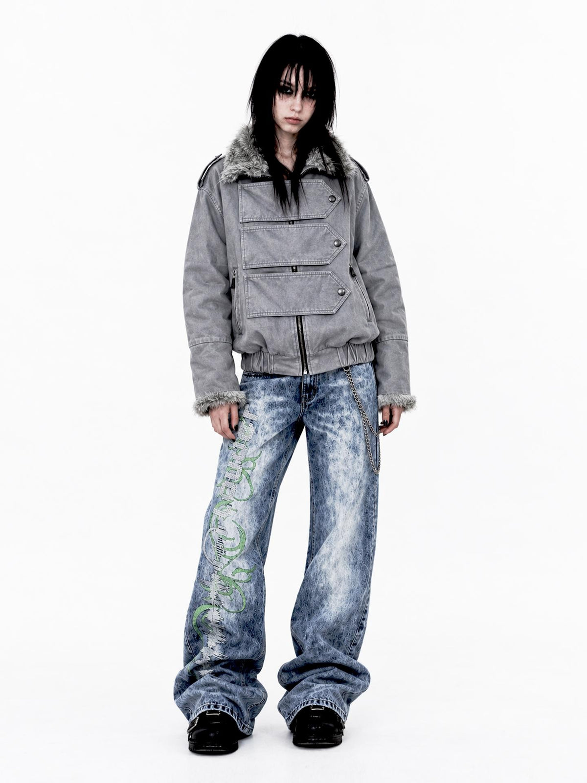 APRIORITY Distressed Loose High Neck Warm Womens Cotton Coach Jackets