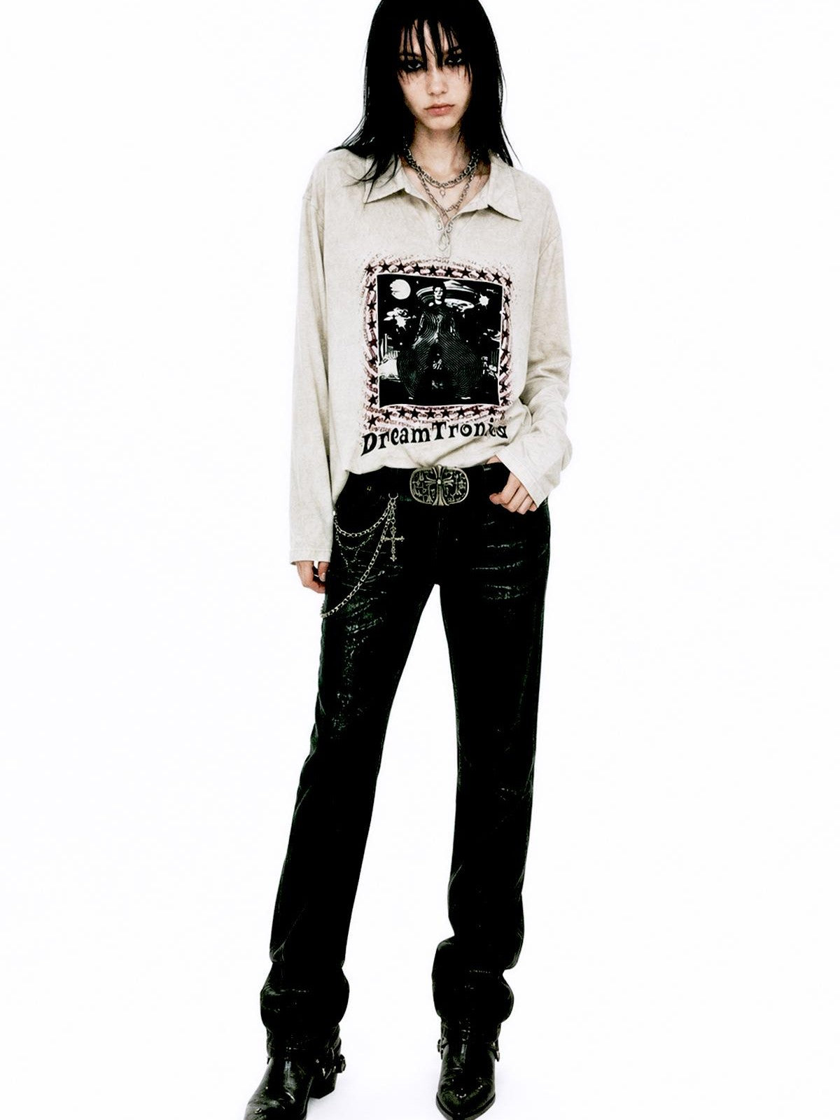 APRIORITY Distressed Print Loose Fit Women's Cotton Long Sleeve T-shirts