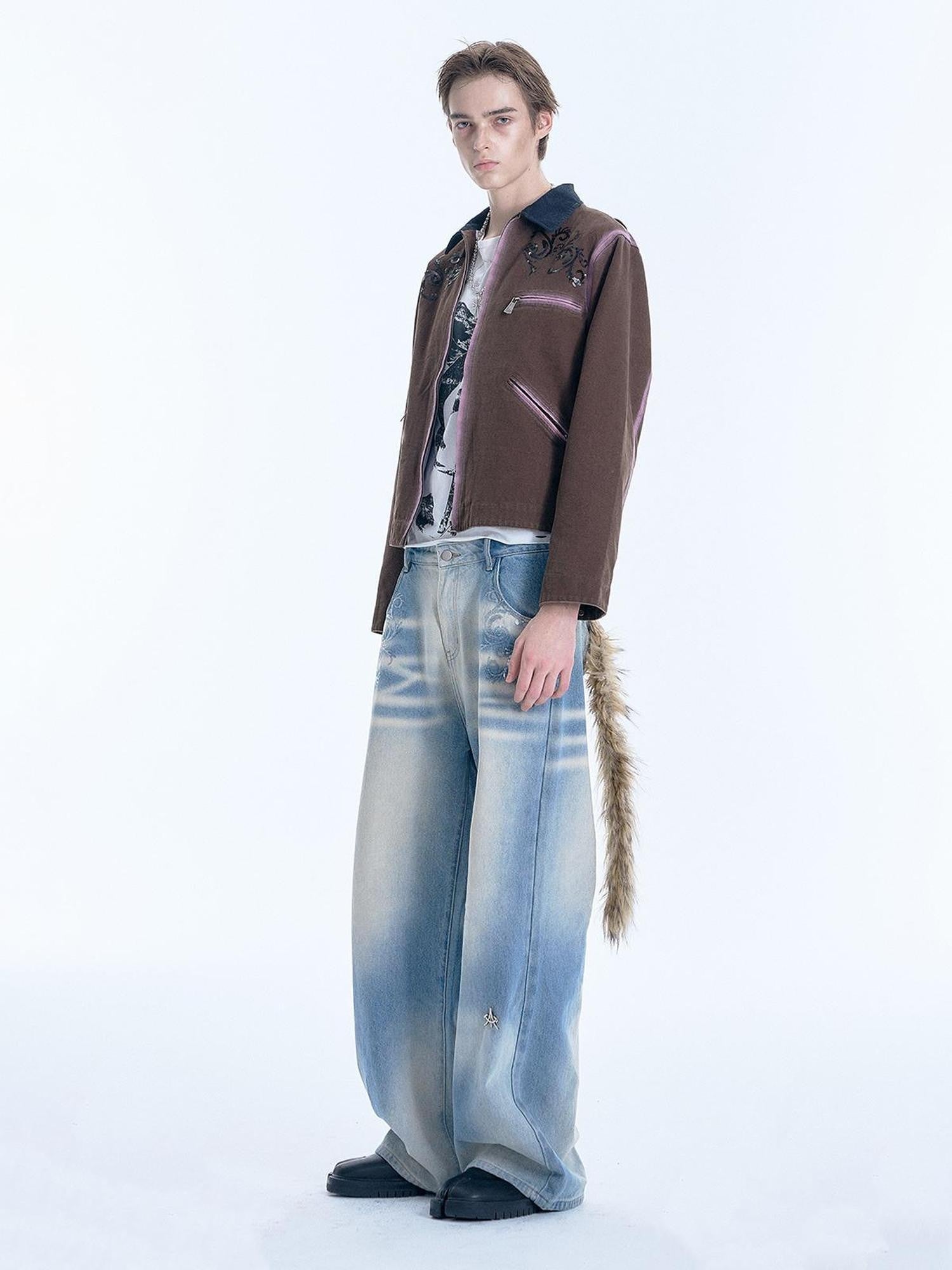 APRIORITY Distressed Sequin Embroidered Patchwork Collar Women's Cotton Utility Jackets