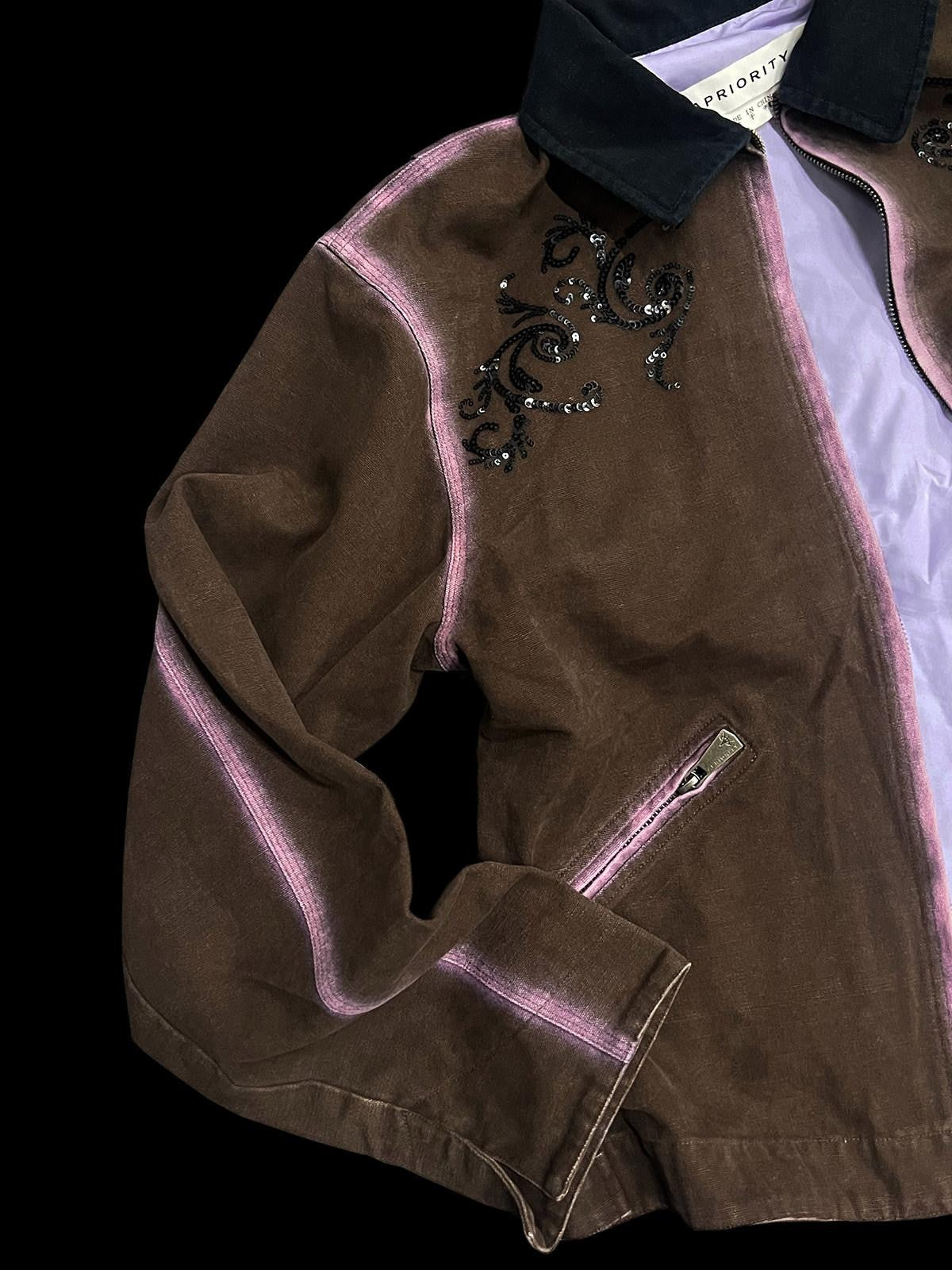 APRIORITY Distressed Sequin Embroidered Patchwork Collar Women's Cotton Utility Jackets