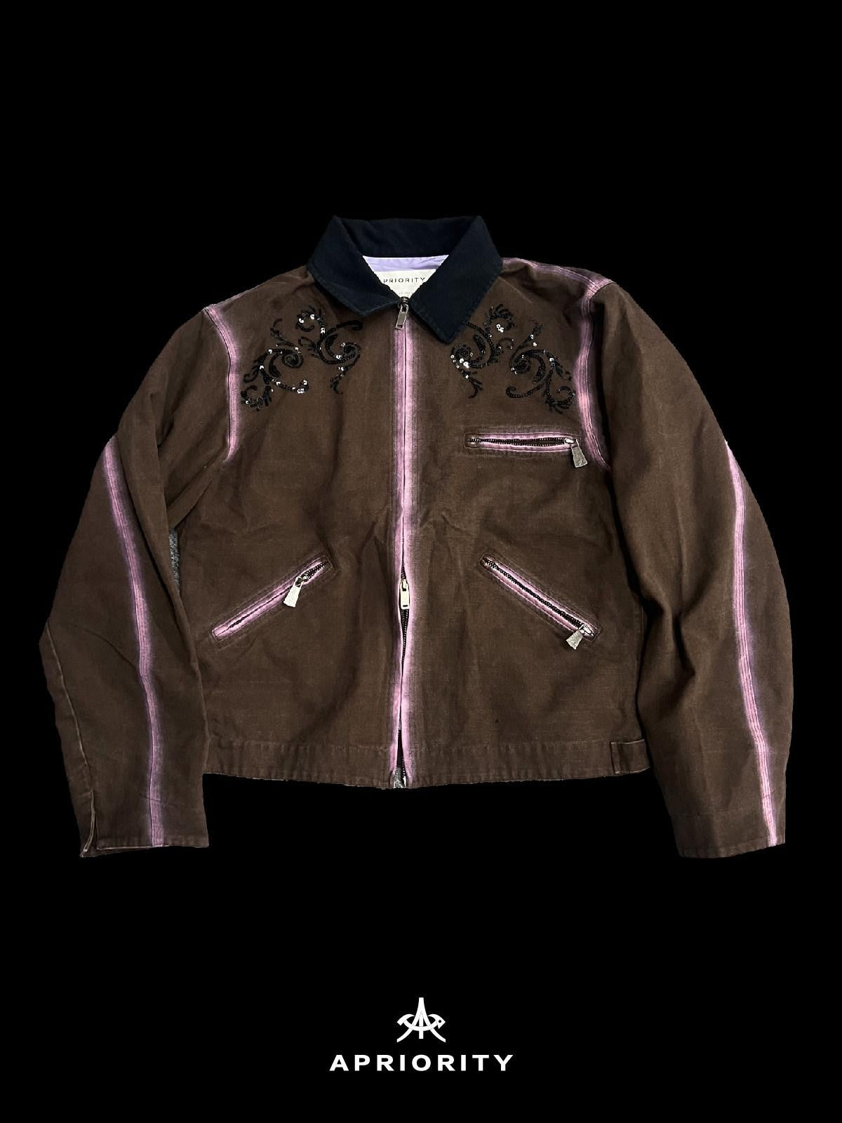 APRIORITY Distressed Sequin Embroidered Patchwork Collar Women's Cotton Utility Jackets