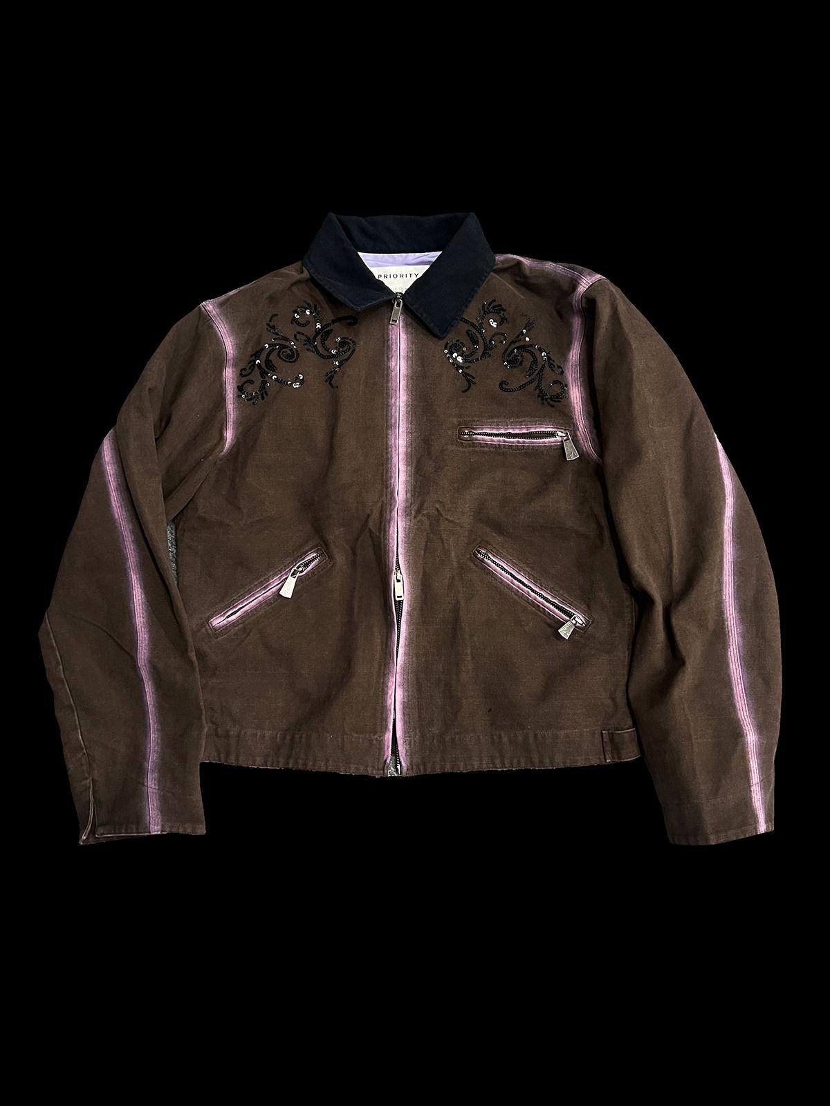 APRIORITY Distressed Sequin Embroidered Patchwork Collar Women's Cotton Utility Jackets