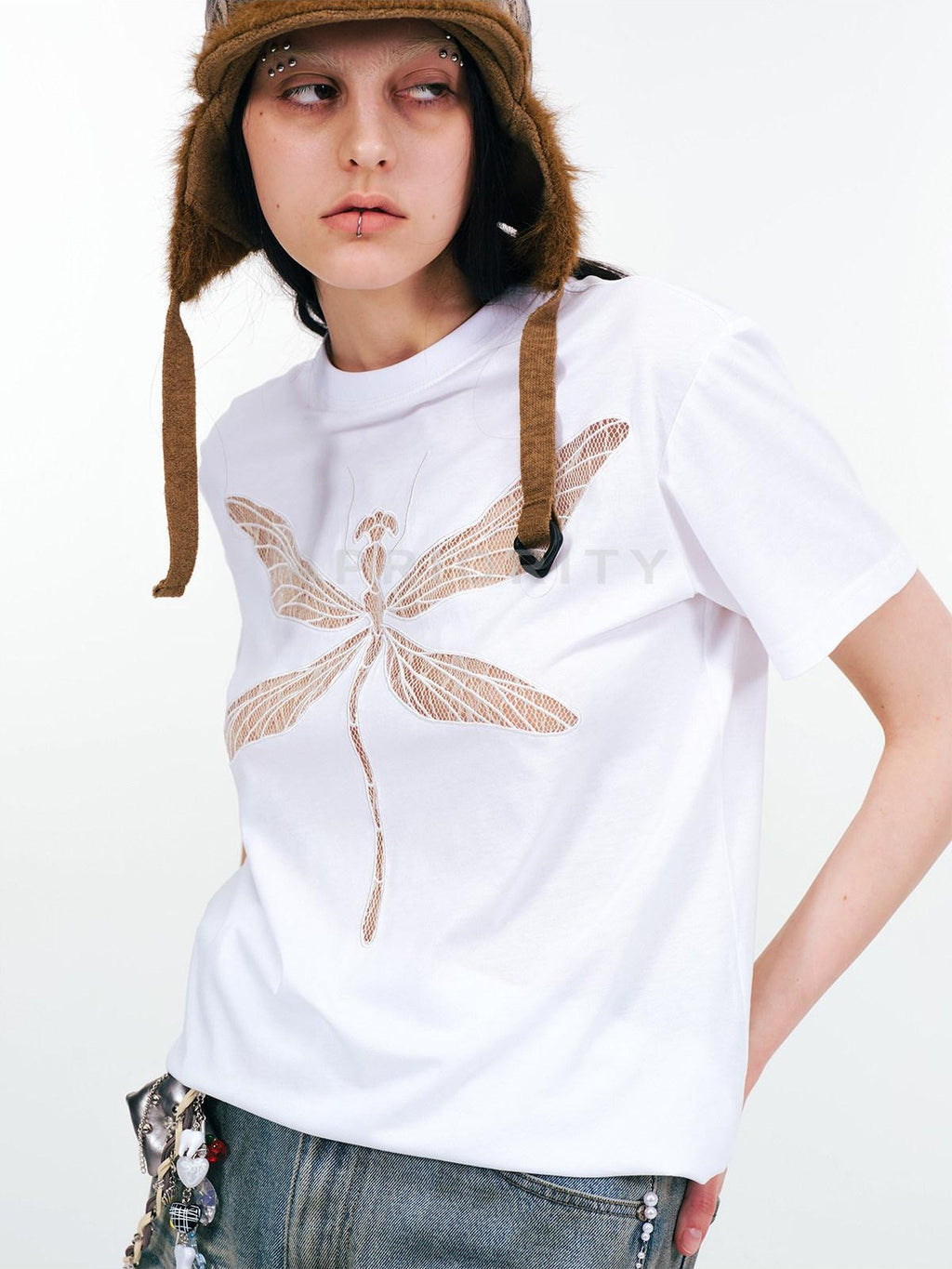 APRIORITY Dragonfly Lace Cutout Women's Lyocell Cotton Short Sleeve T-shirts
