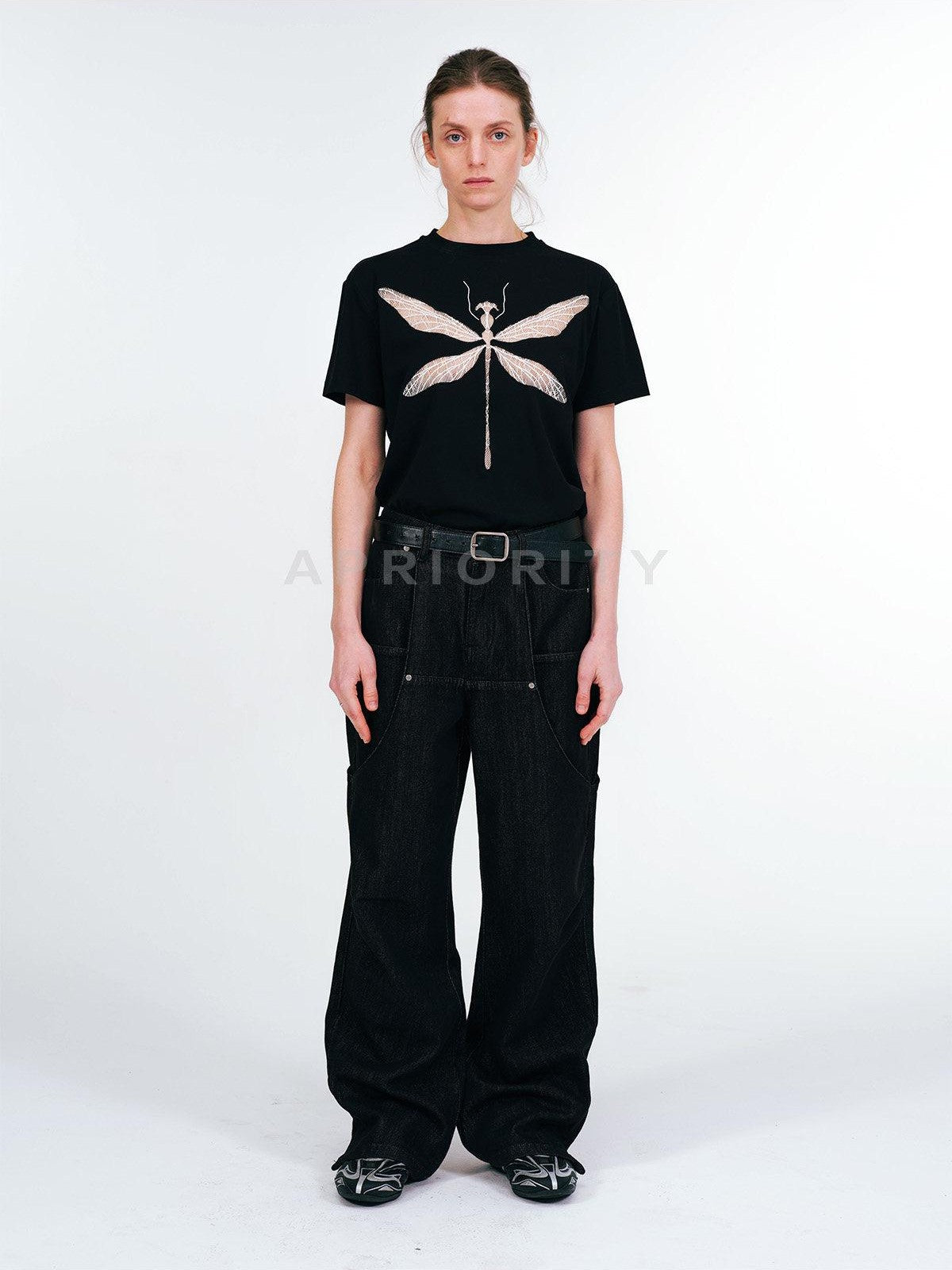 APRIORITY Dragonfly Lace Cutout Women's Lyocell Cotton Short Sleeve T-shirts