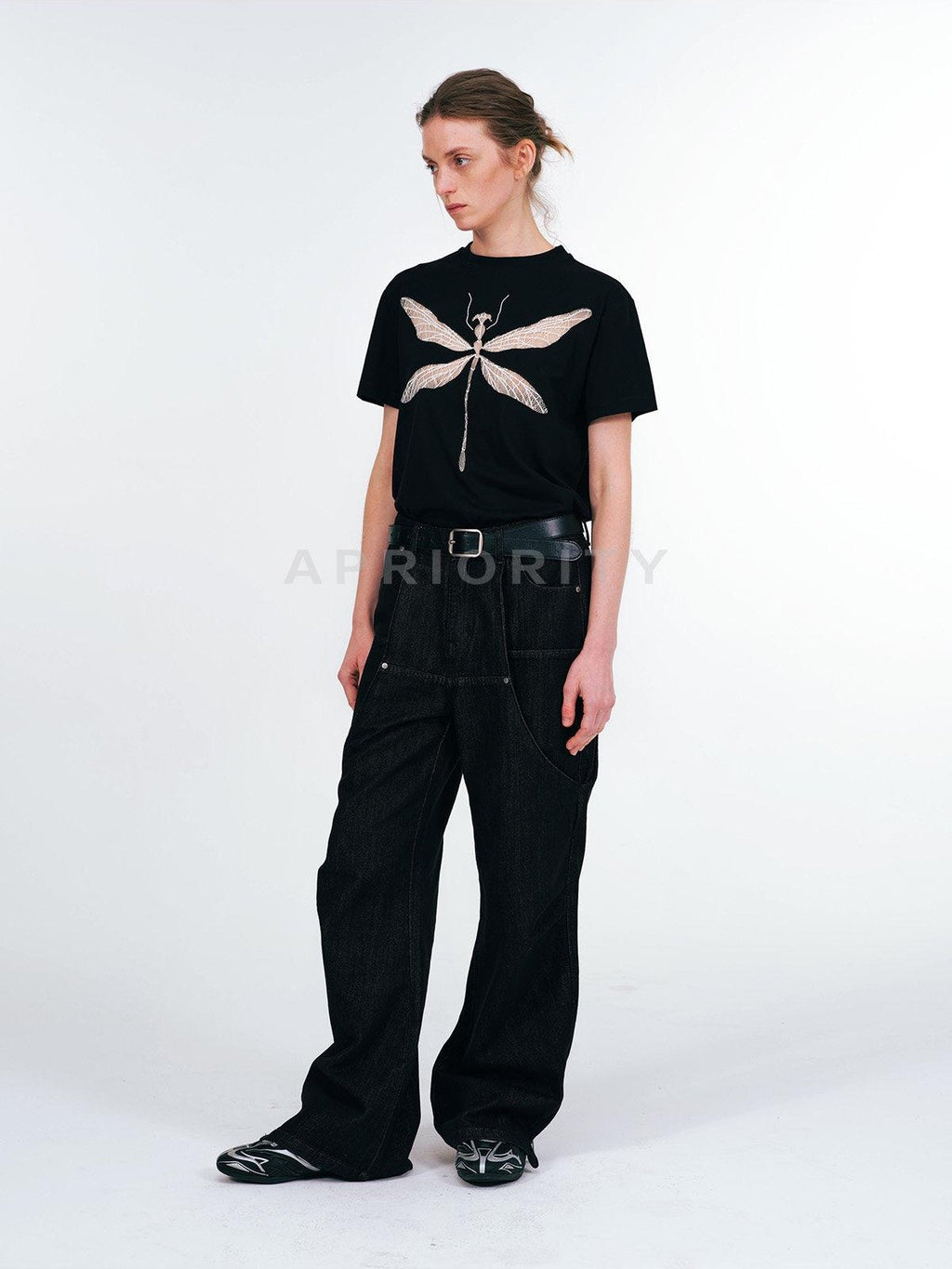 APRIORITY Dragonfly Lace Cutout Women's Lyocell Cotton Short Sleeve T-shirts
