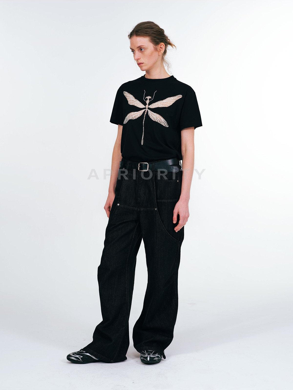 APRIORITY Dragonfly Lace Cutout Women's Lyocell Cotton Short Sleeve T-shirts