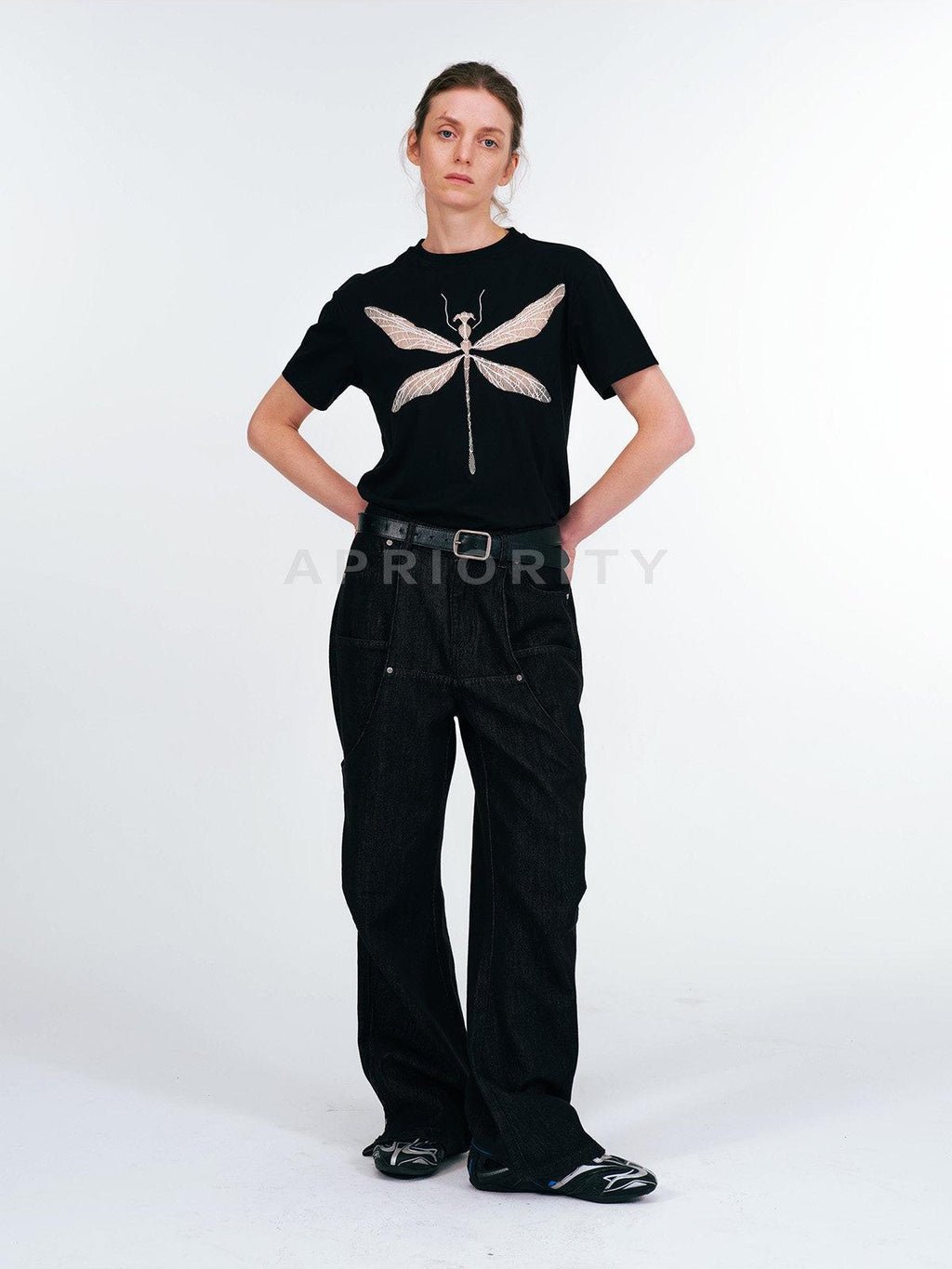 APRIORITY Dragonfly Lace Cutout Women's Lyocell Cotton Short Sleeve T-shirts