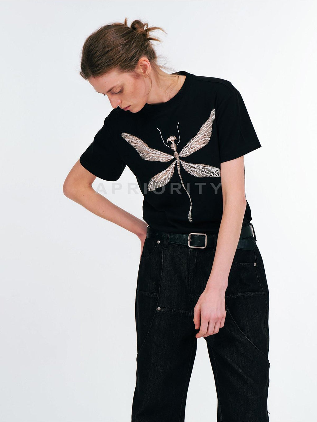 APRIORITY Dragonfly Lace Cutout Women's Lyocell Cotton Short Sleeve T-shirts