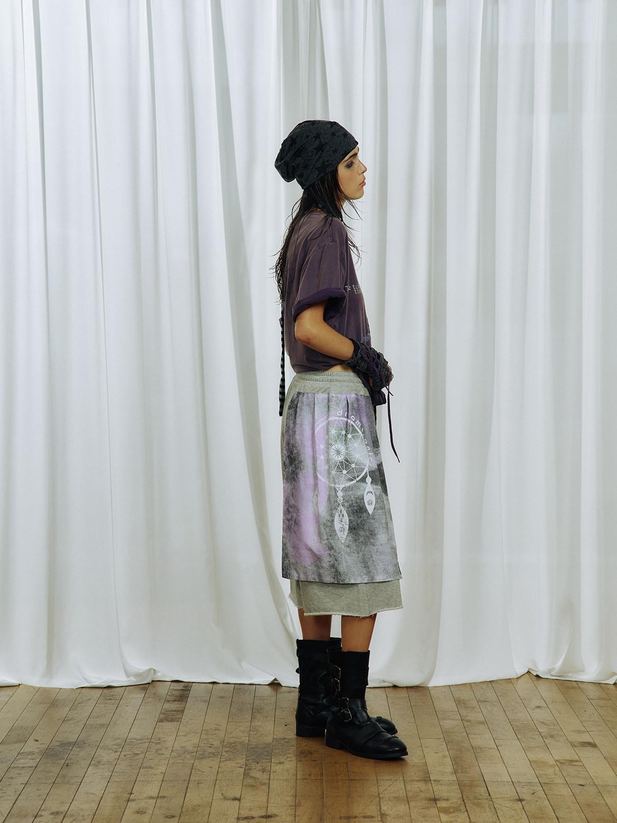 APRIORITY Dreamcatcher Print Skirt Panel Rolled Hem Drawstring Women's Athletic Shorts