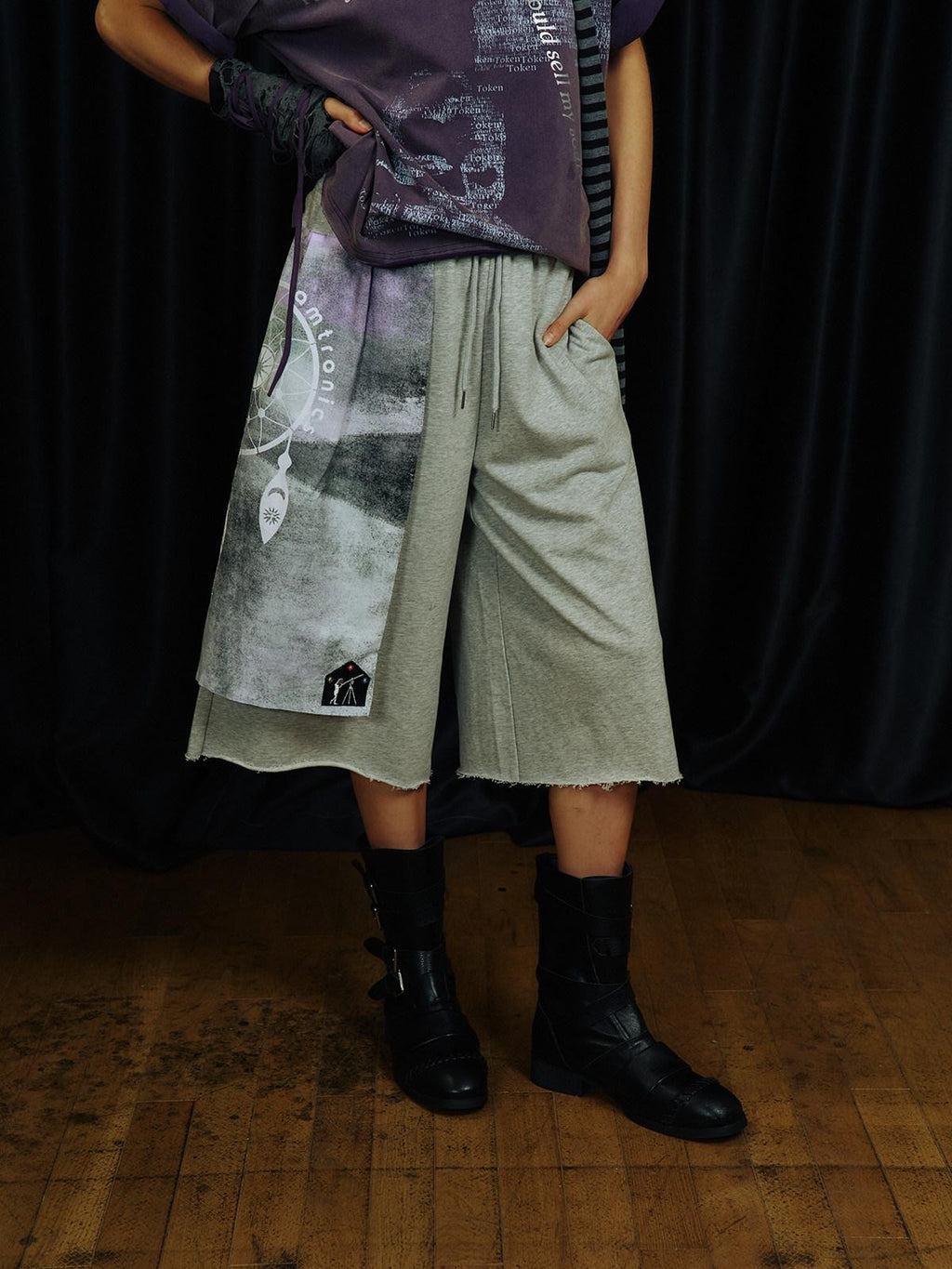 APRIORITY Dreamcatcher Print Skirt Panel Rolled Hem Drawstring Women's Athletic Shorts