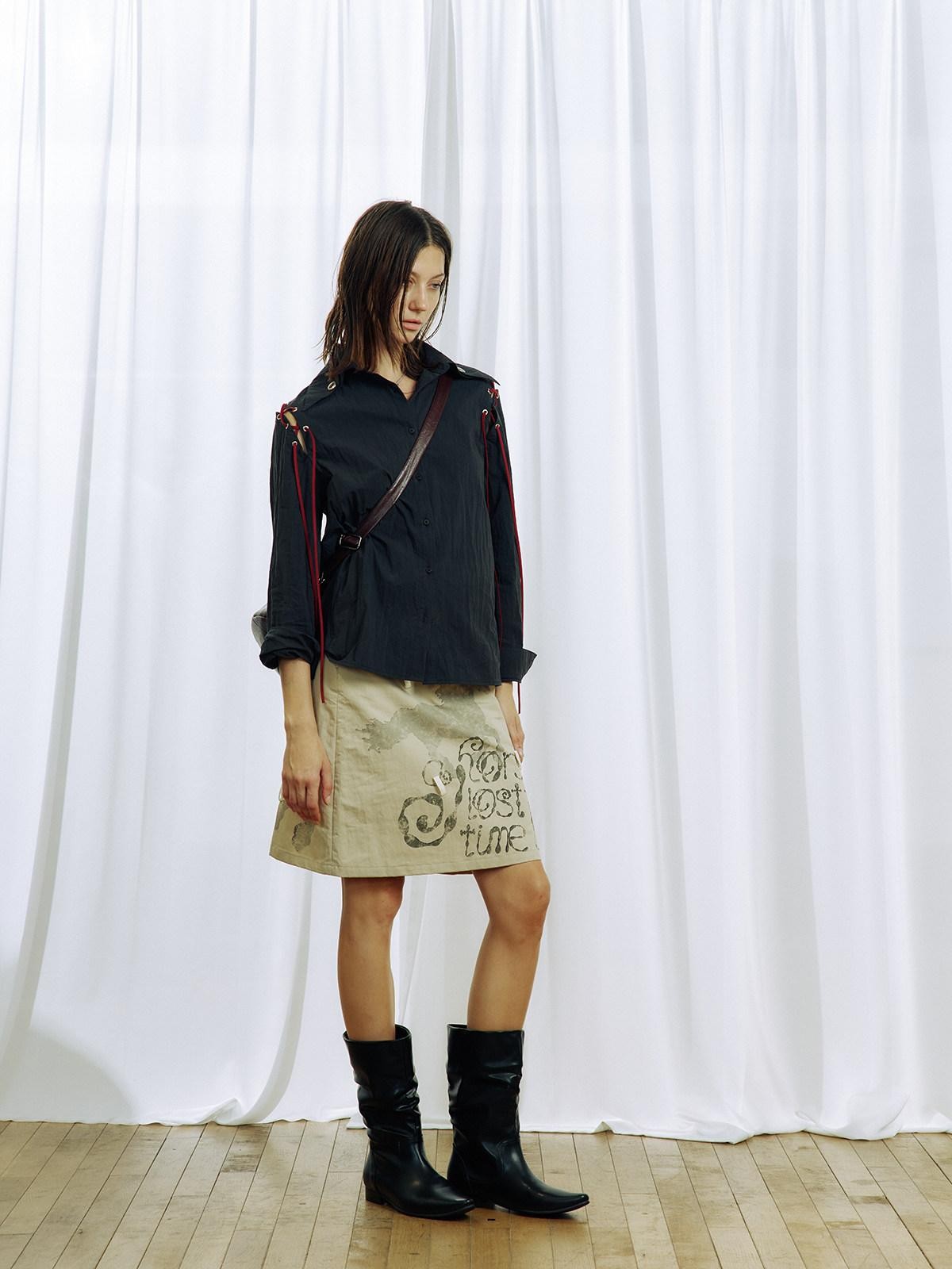 APRIORITY Ecru Grey Digital Print Aline Detachable Strap Women's Nylon Cotton Midi Skirts