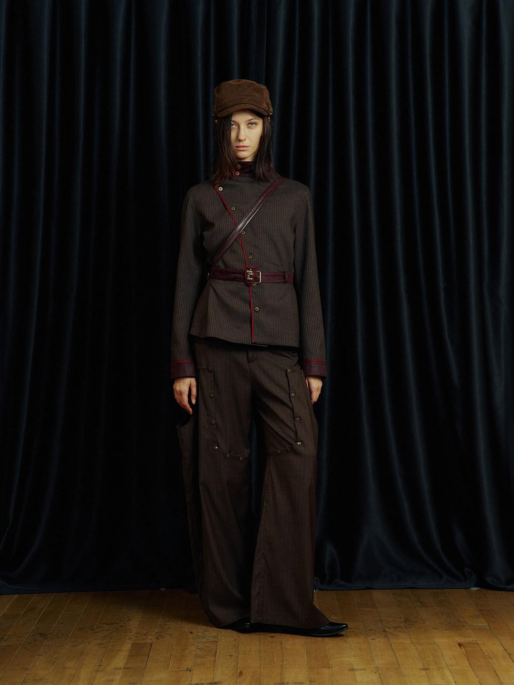 APRIORITY Embroidered Contrast Asymmetrical Stripe Stand Collar Women's Slim Shirt Jackets