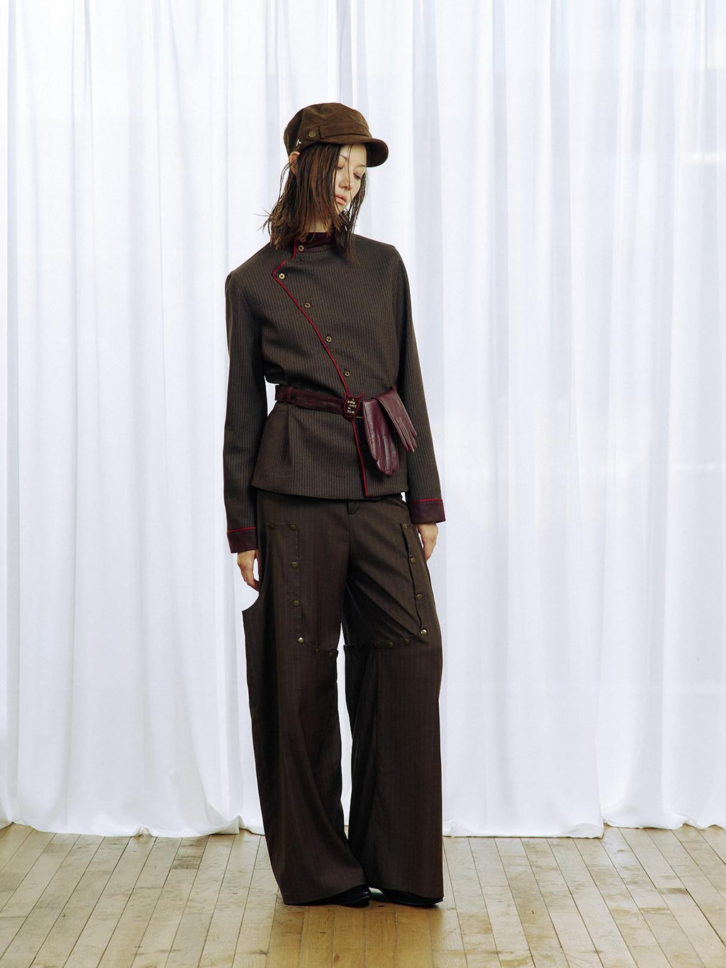 APRIORITY Embroidered Contrast Asymmetrical Stripe Stand Collar Women's Slim Shirt Jackets