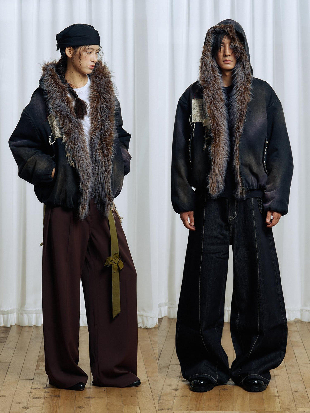 APRIORITY Embroidered Hooded Detachable Faux Fur Fleece Lined Women's Cotton Denim Jackets