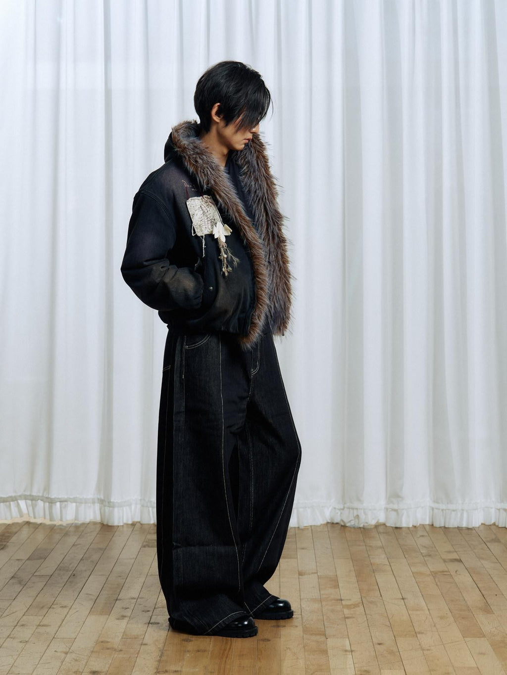APRIORITY Embroidered Hooded Detachable Faux Fur Fleece Lined Women's Cotton Denim Jackets