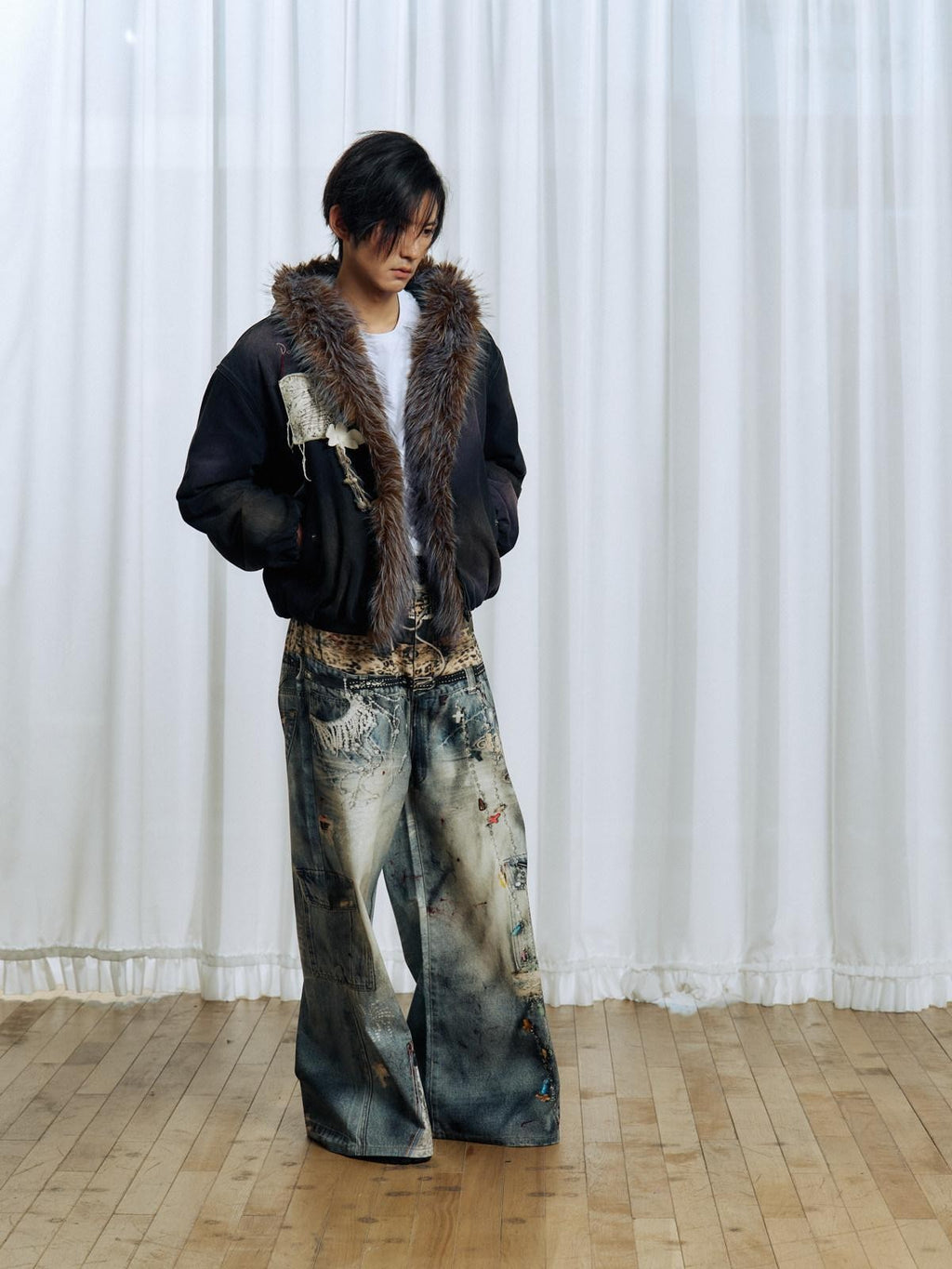 APRIORITY Embroidered Hooded Detachable Faux Fur Fleece Lined Women's Cotton Denim Jackets