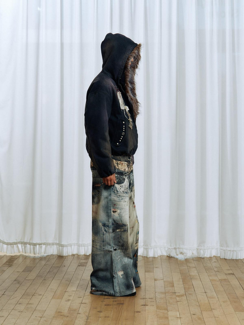APRIORITY Embroidered Hooded Detachable Faux Fur Fleece Lined Women's Cotton Denim Jackets