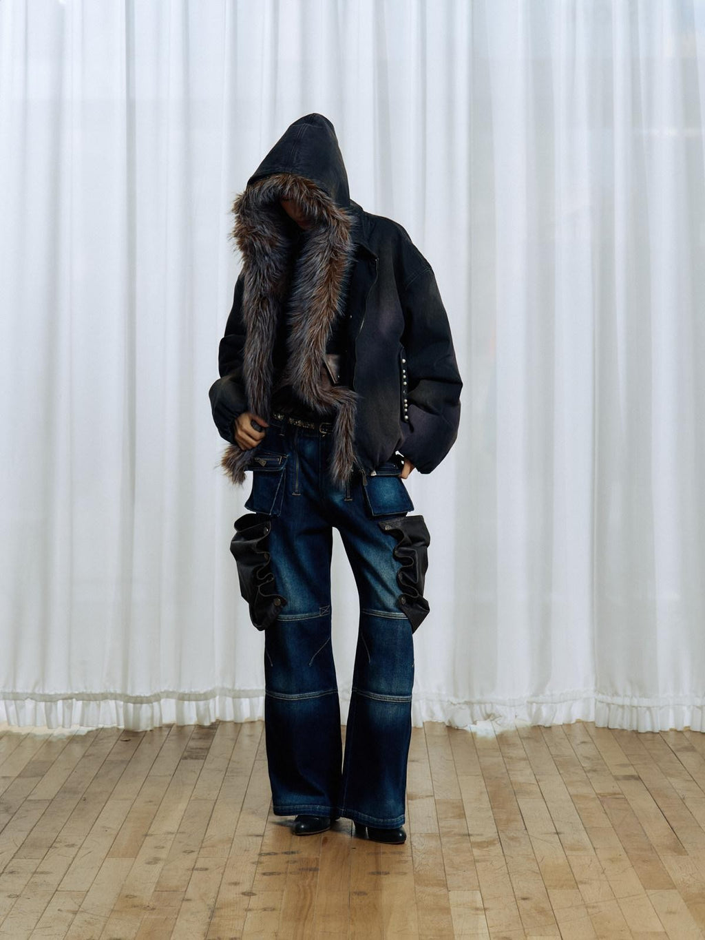 APRIORITY Embroidered Hooded Detachable Faux Fur Fleece Lined Women's Cotton Denim Jackets