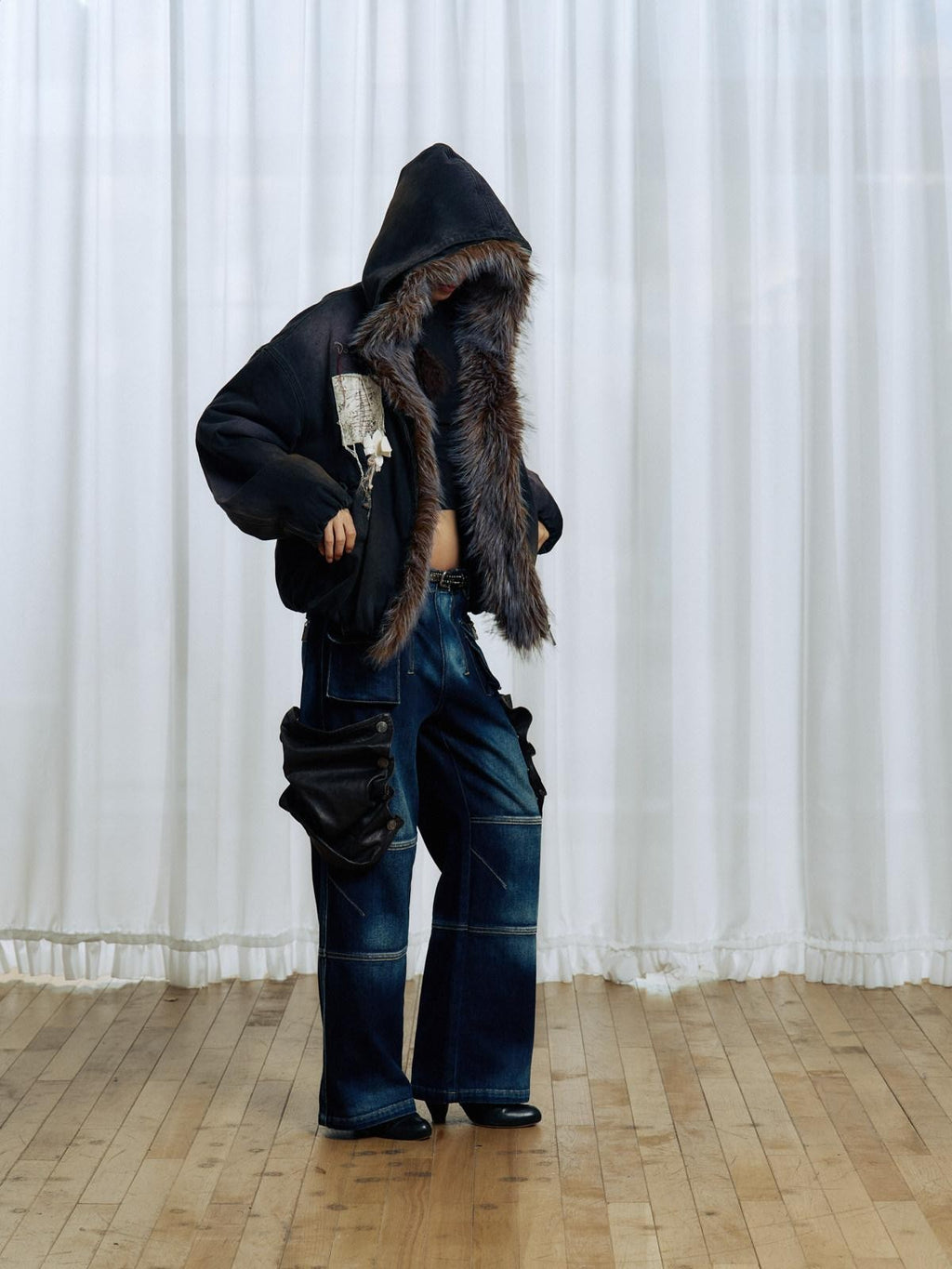 APRIORITY Embroidered Hooded Detachable Faux Fur Fleece Lined Women's Cotton Denim Jackets