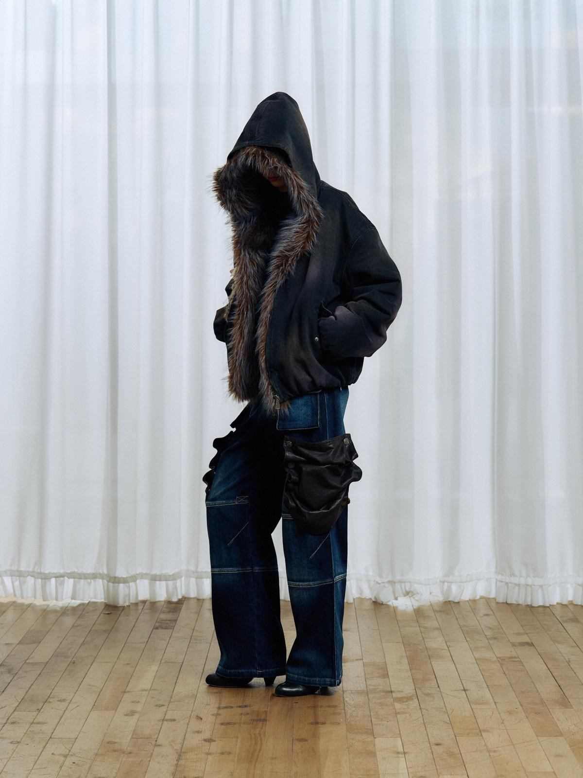 APRIORITY Embroidered Hooded Detachable Faux Fur Fleece Lined Women's Cotton Denim Jackets