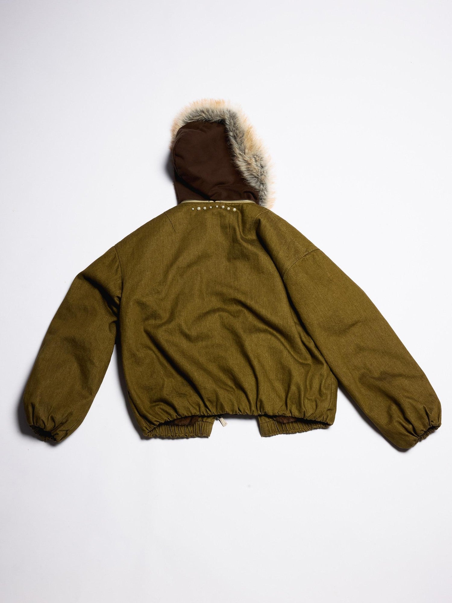 APRIORITY Embroidered Hooded Faux Layered Women's Canvas Mink Fur Collar Puffer Jackets