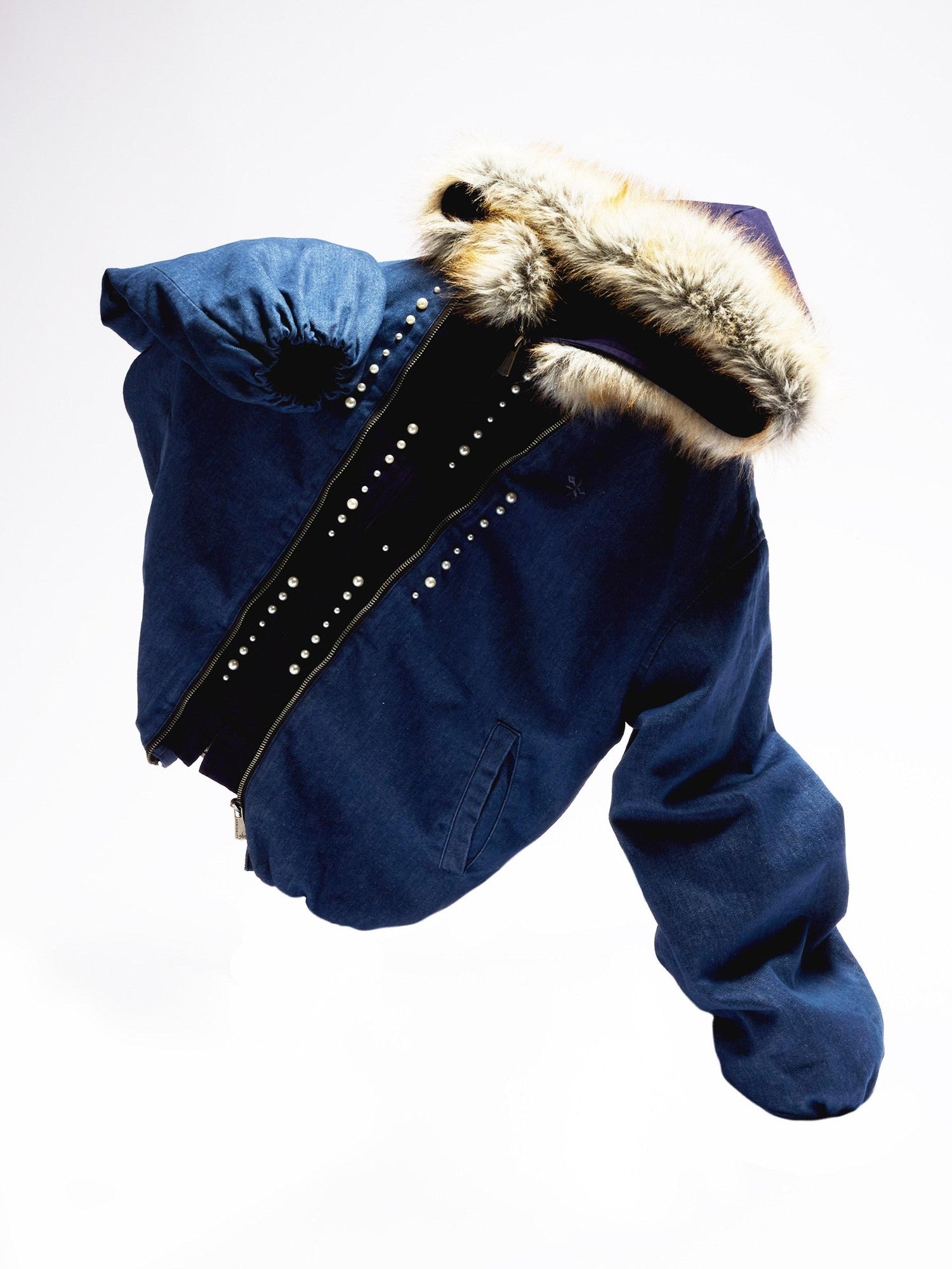 APRIORITY Embroidered Hooded Faux Layered Women's Canvas Mink Fur Collar Puffer Jackets