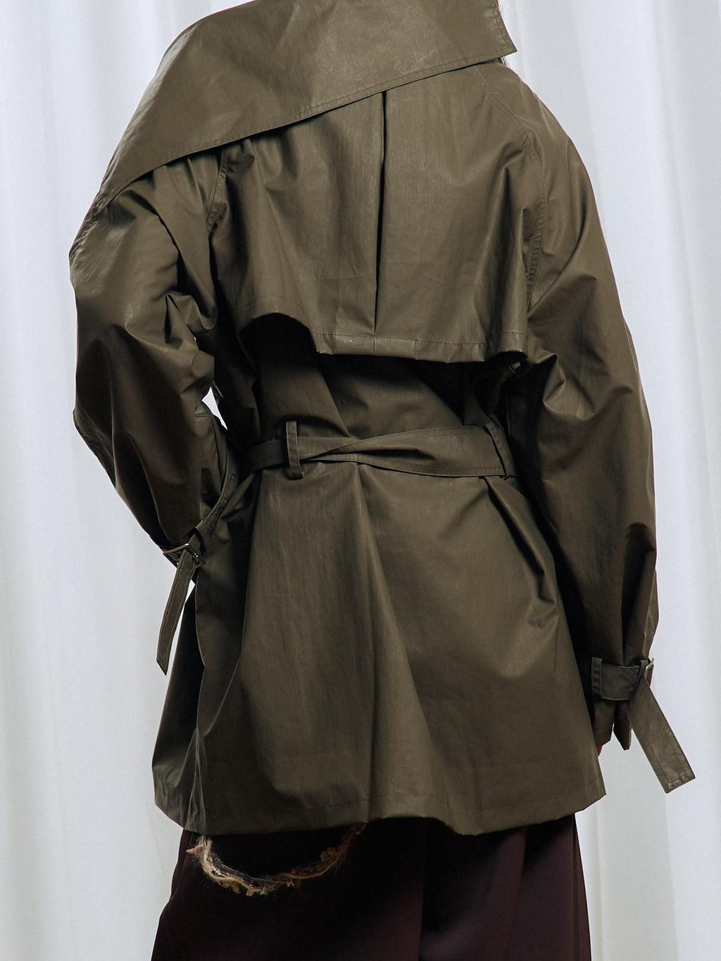 APRIORITY Everlasting Floral Embroidered Asymmetrical Collar Women's Pu Coated Trench Coats