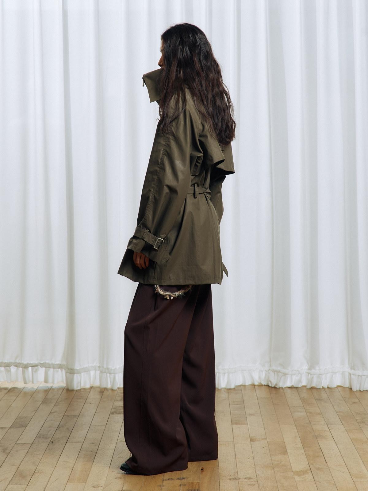 APRIORITY Everlasting Floral Embroidered Asymmetrical Collar Women's Pu Coated Trench Coats