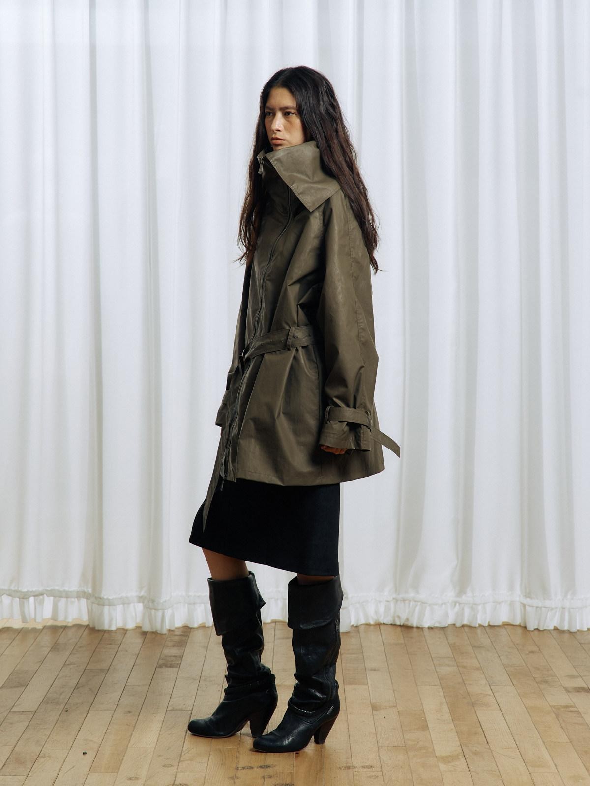 APRIORITY Everlasting Floral Embroidered Asymmetrical Collar Women's Pu Coated Trench Coats