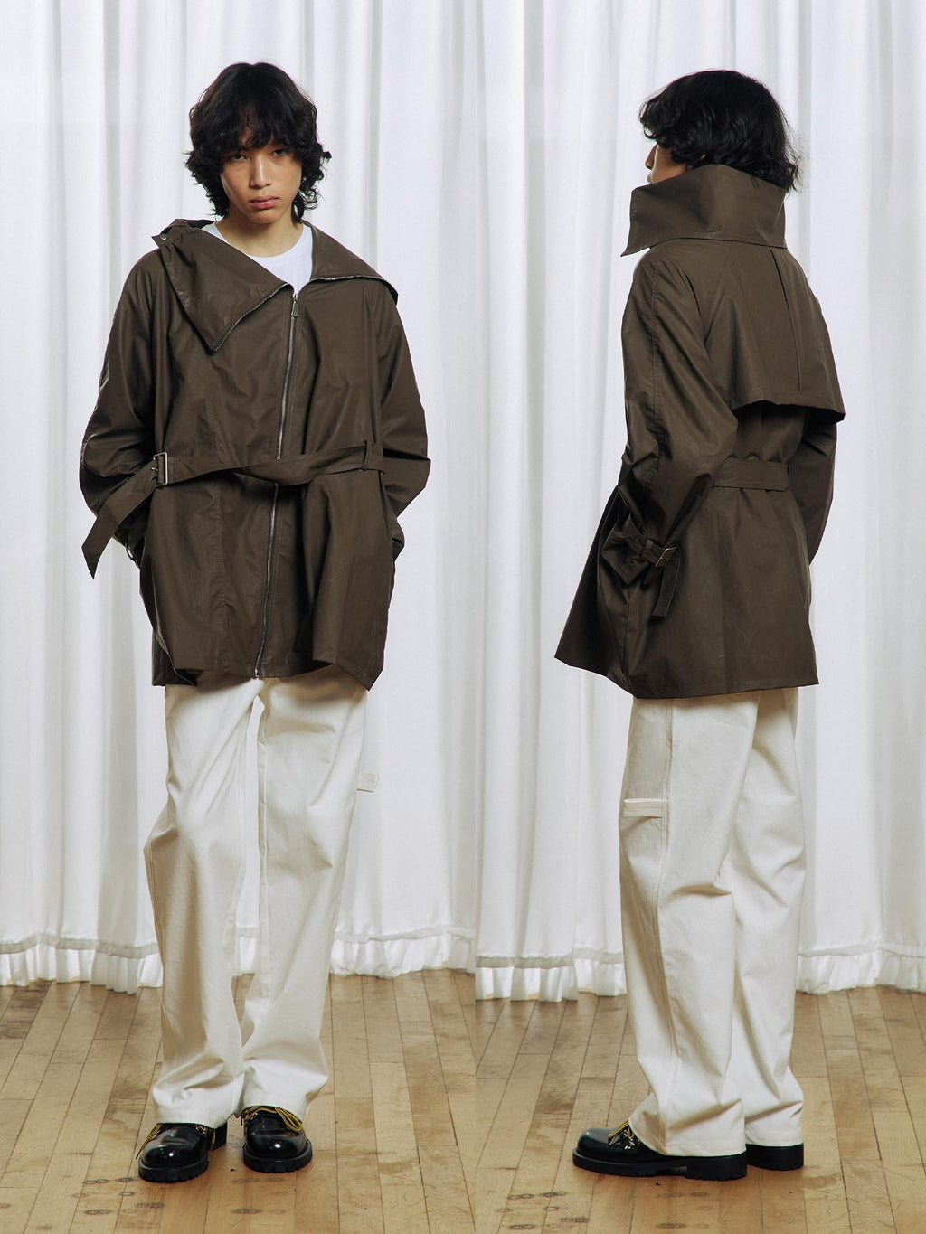 APRIORITY Everlasting Floral Embroidered Asymmetrical Collar Women's Pu Coated Trench Coats