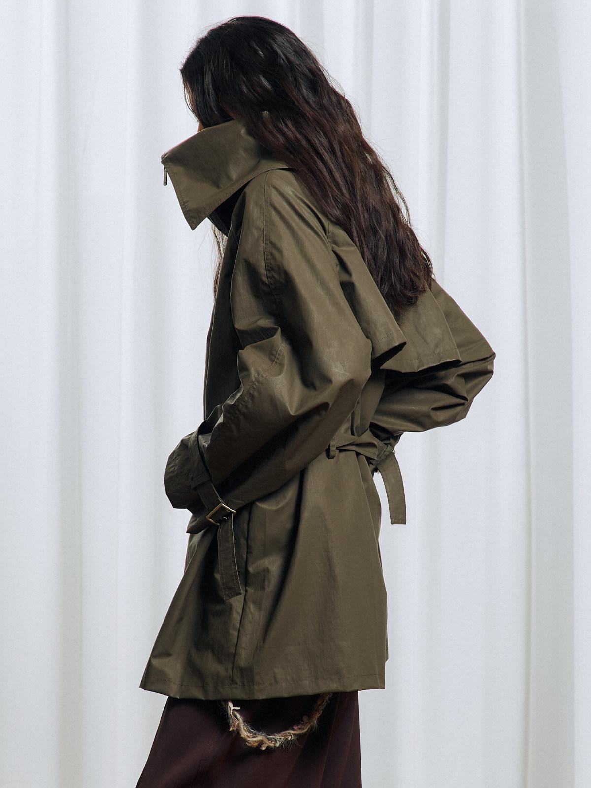 APRIORITY Everlasting Floral Embroidered Asymmetrical Collar Women's Pu Coated Trench Coats