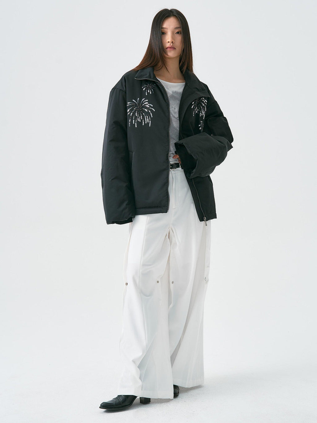 APRIORITY Firework Bead Tube Embroidery Stand Collar Women's Polyester Puffer Jackets