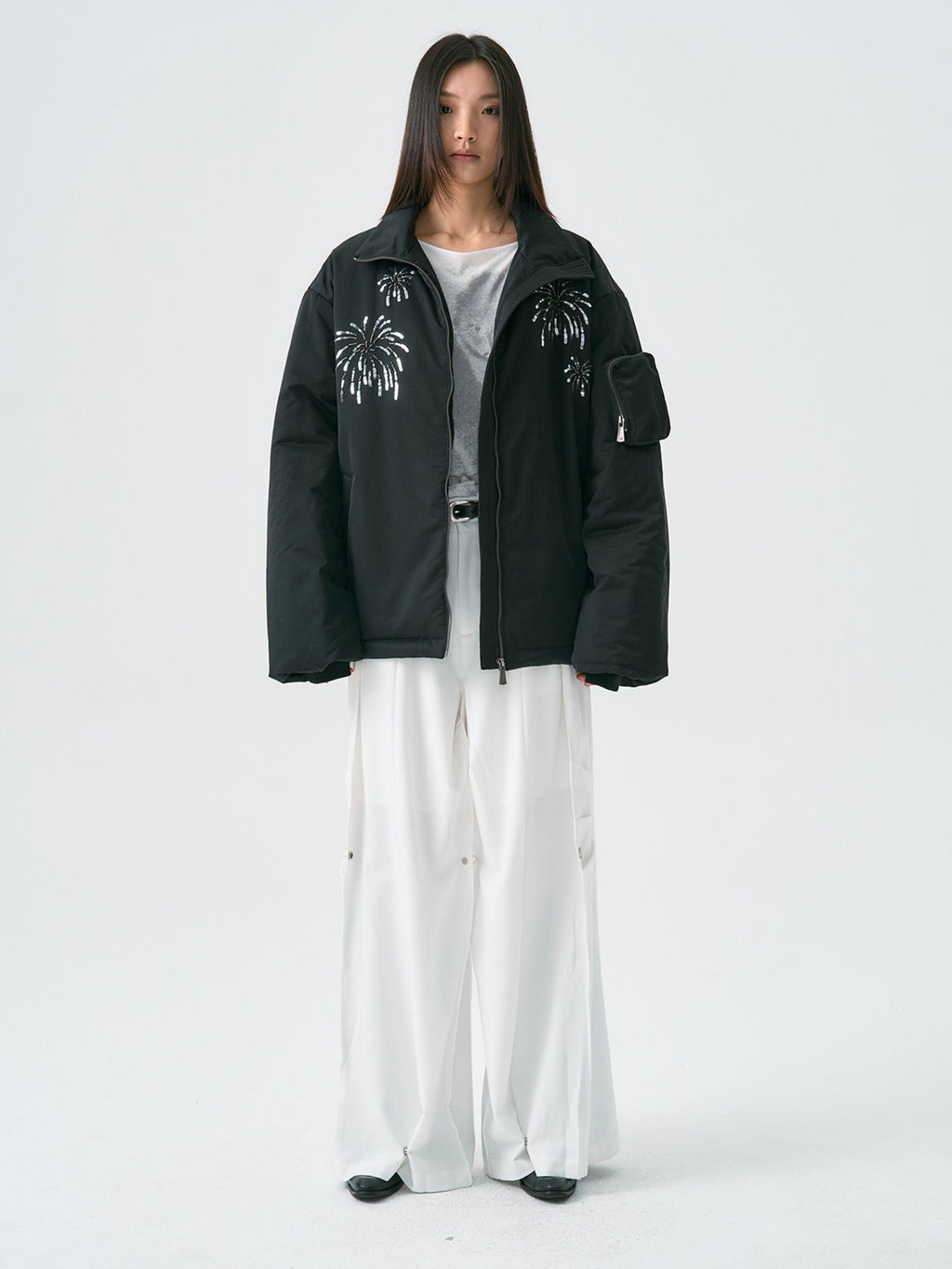 APRIORITY Firework Bead Tube Embroidery Stand Collar Women's Polyester Puffer Jackets