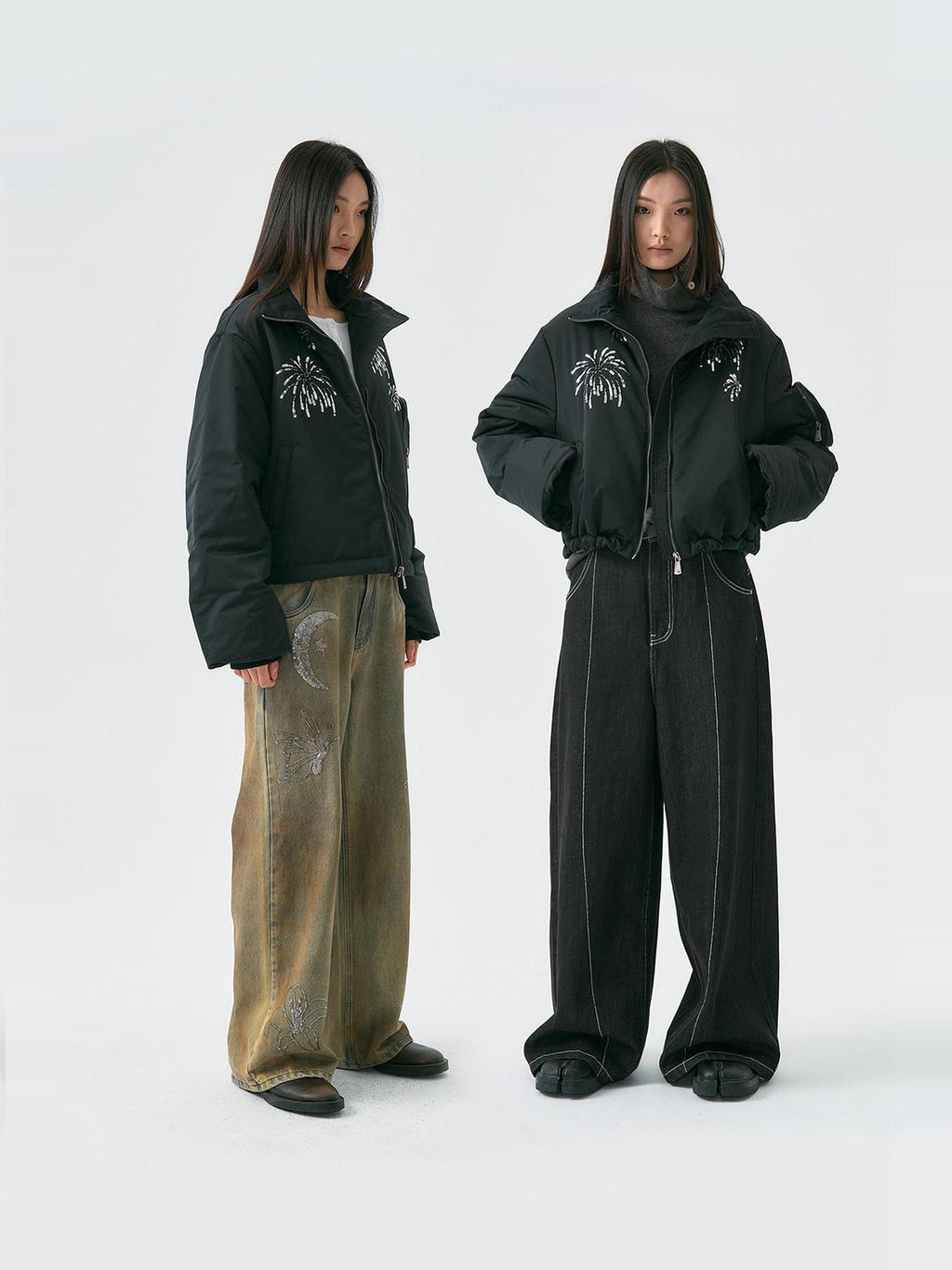 APRIORITY Firework Bead Tube Embroidery Stand Collar Women's Polyester Puffer Jackets