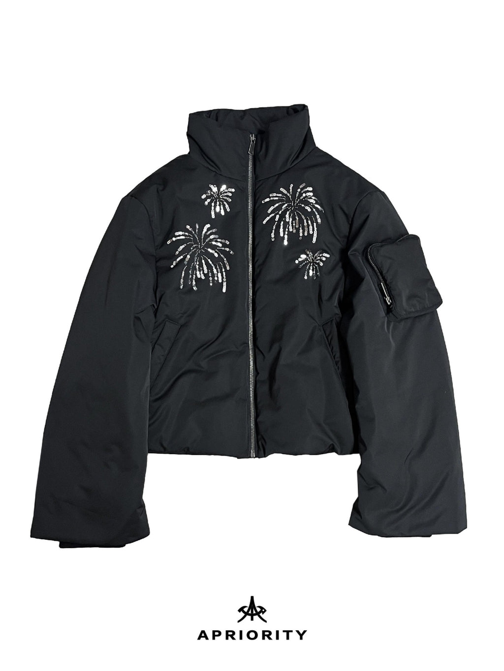 APRIORITY Firework Bead Tube Embroidery Stand Collar Women's Polyester Puffer Jackets