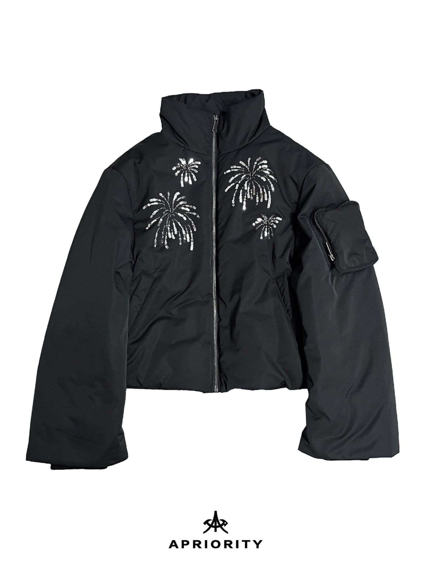 APRIORITY Firework Bead Tube Embroidery Stand Collar Women's Polyester Puffer Jackets