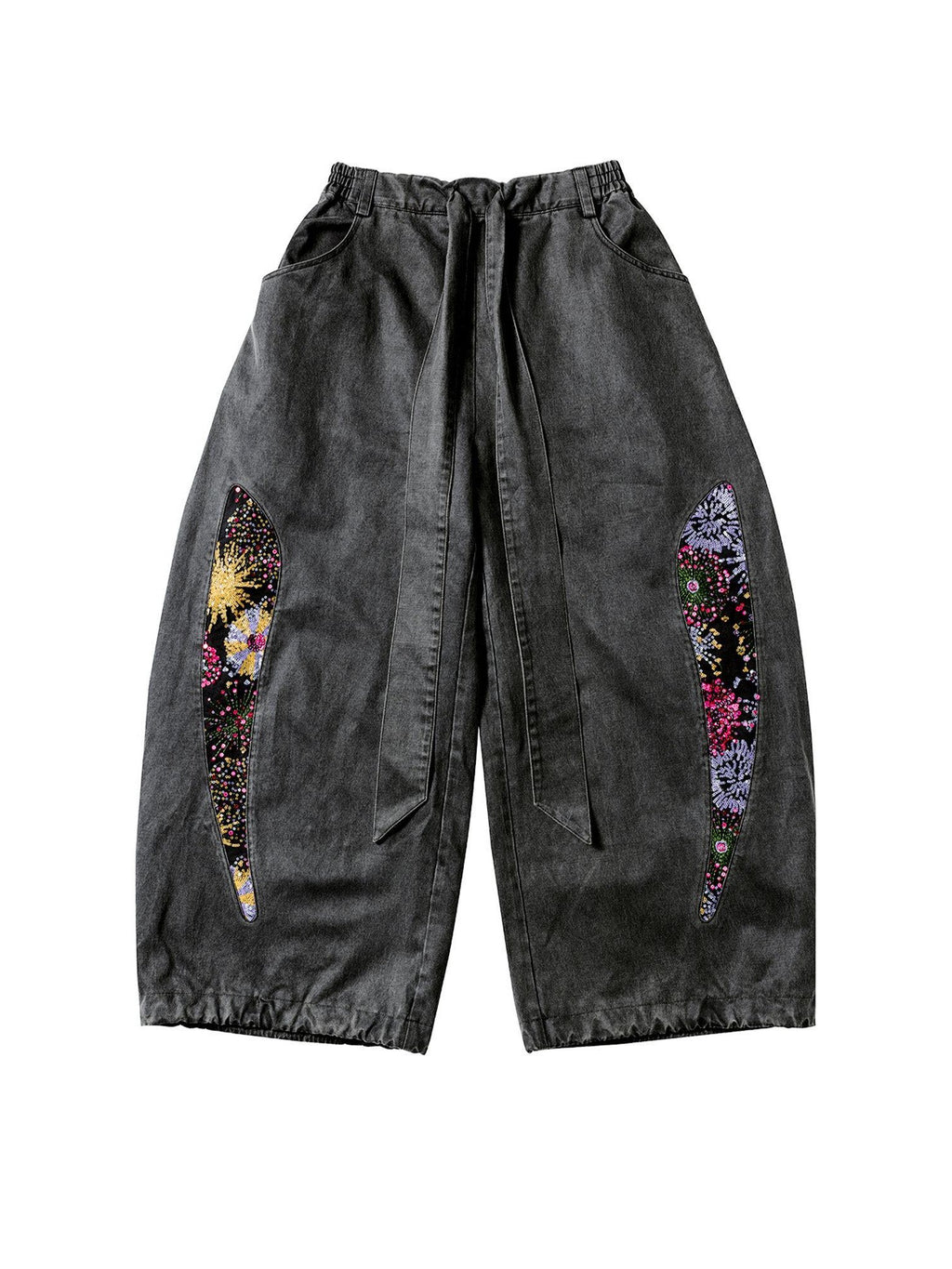 APRIORITY Firework Print Enzyme Wash Waxy Distressed Curved Leg Women's Polycotton Chinos