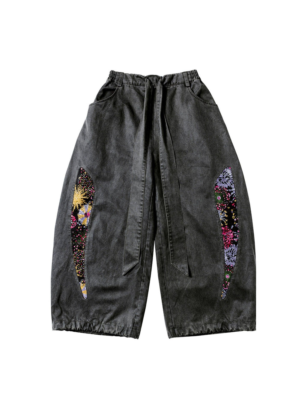 APRIORITY Firework Print Enzyme Wash Waxy Distressed Curved Leg Women's Polycotton Chinos