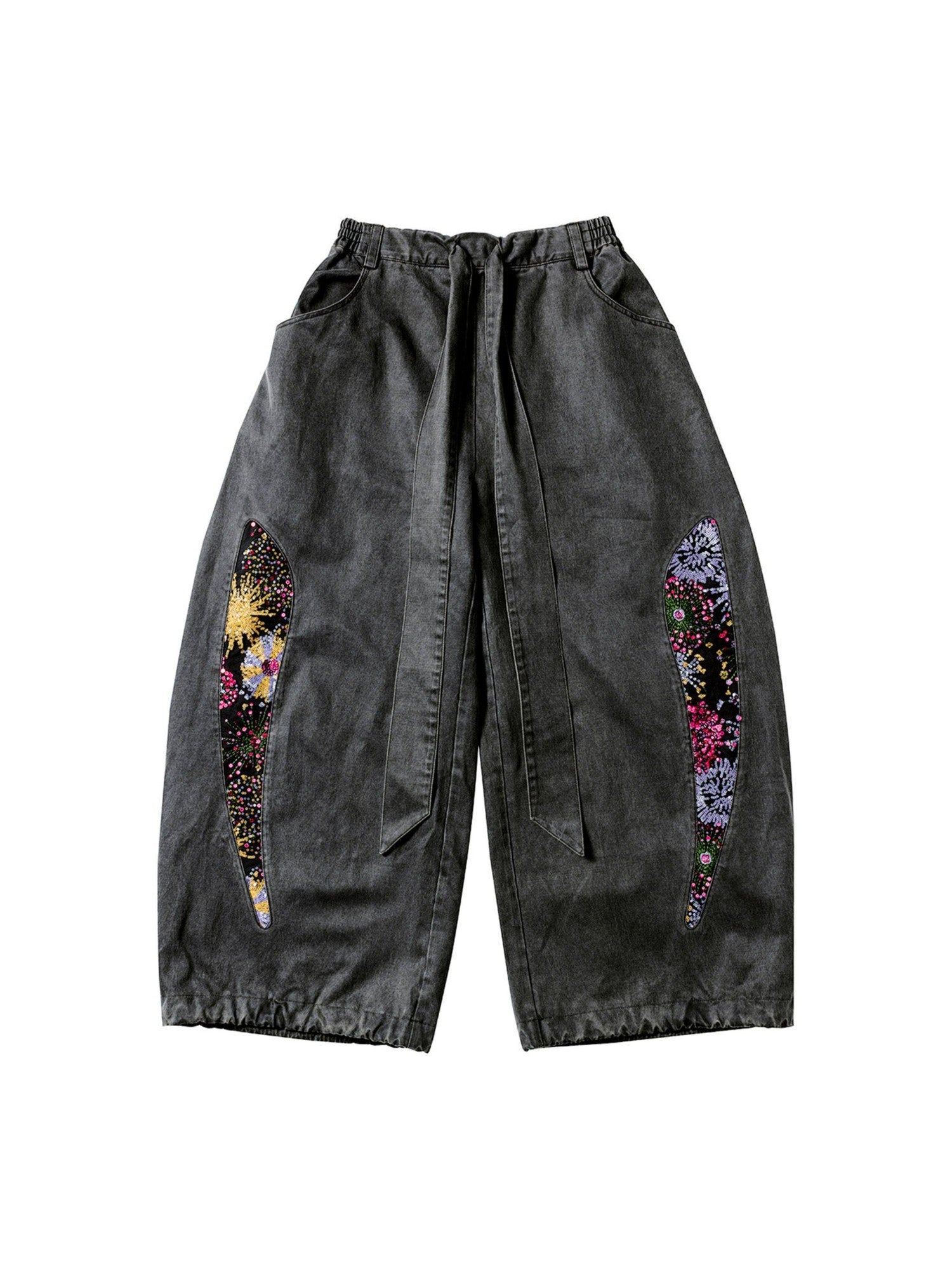 APRIORITY Firework Print Enzyme Wash Waxy Distressed Curved Leg Women's Polycotton Chinos