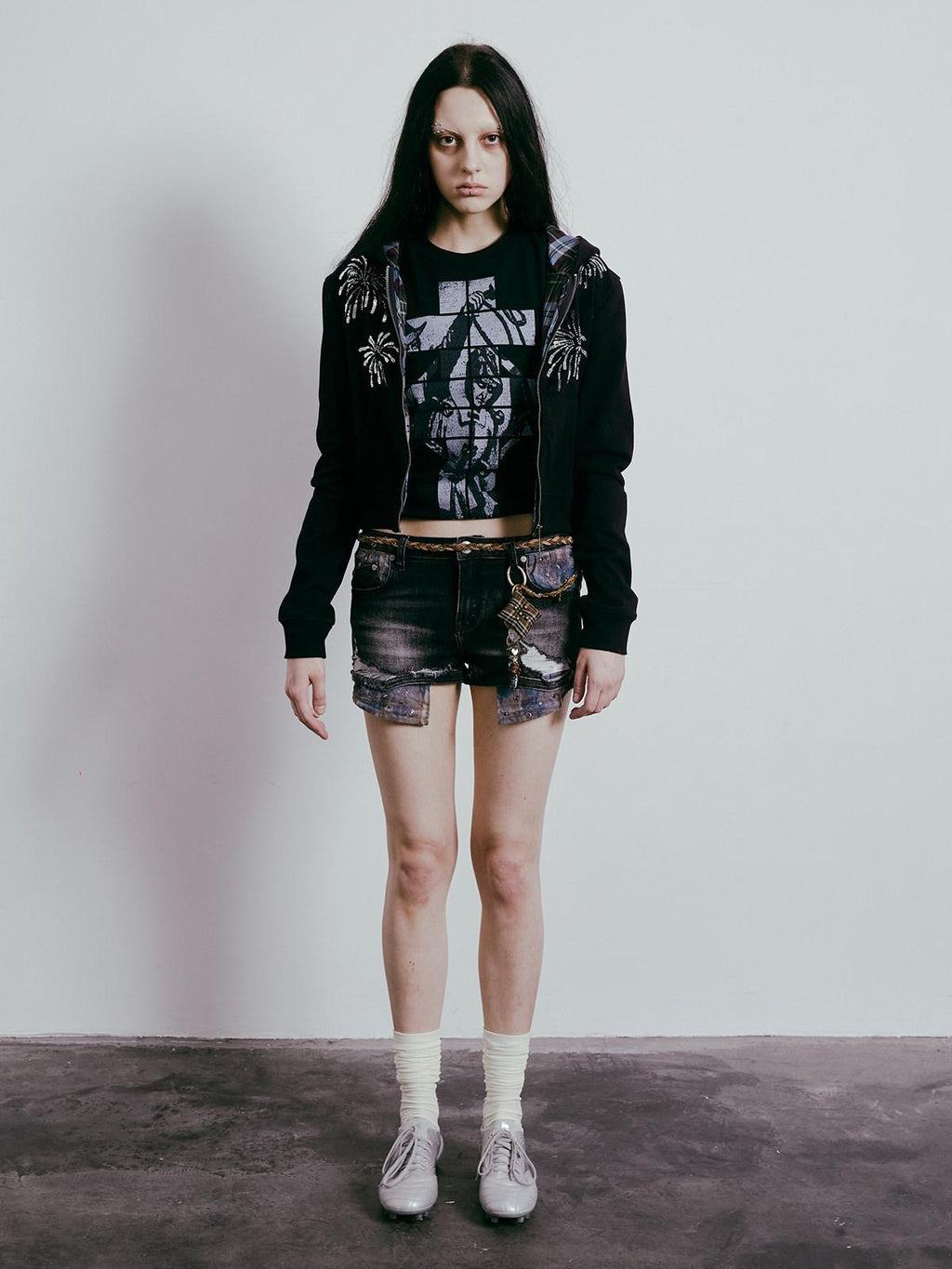 APRIORITY Firework Sequin Embroidered 3d Plaid Women's Cotton Blend Hoodies