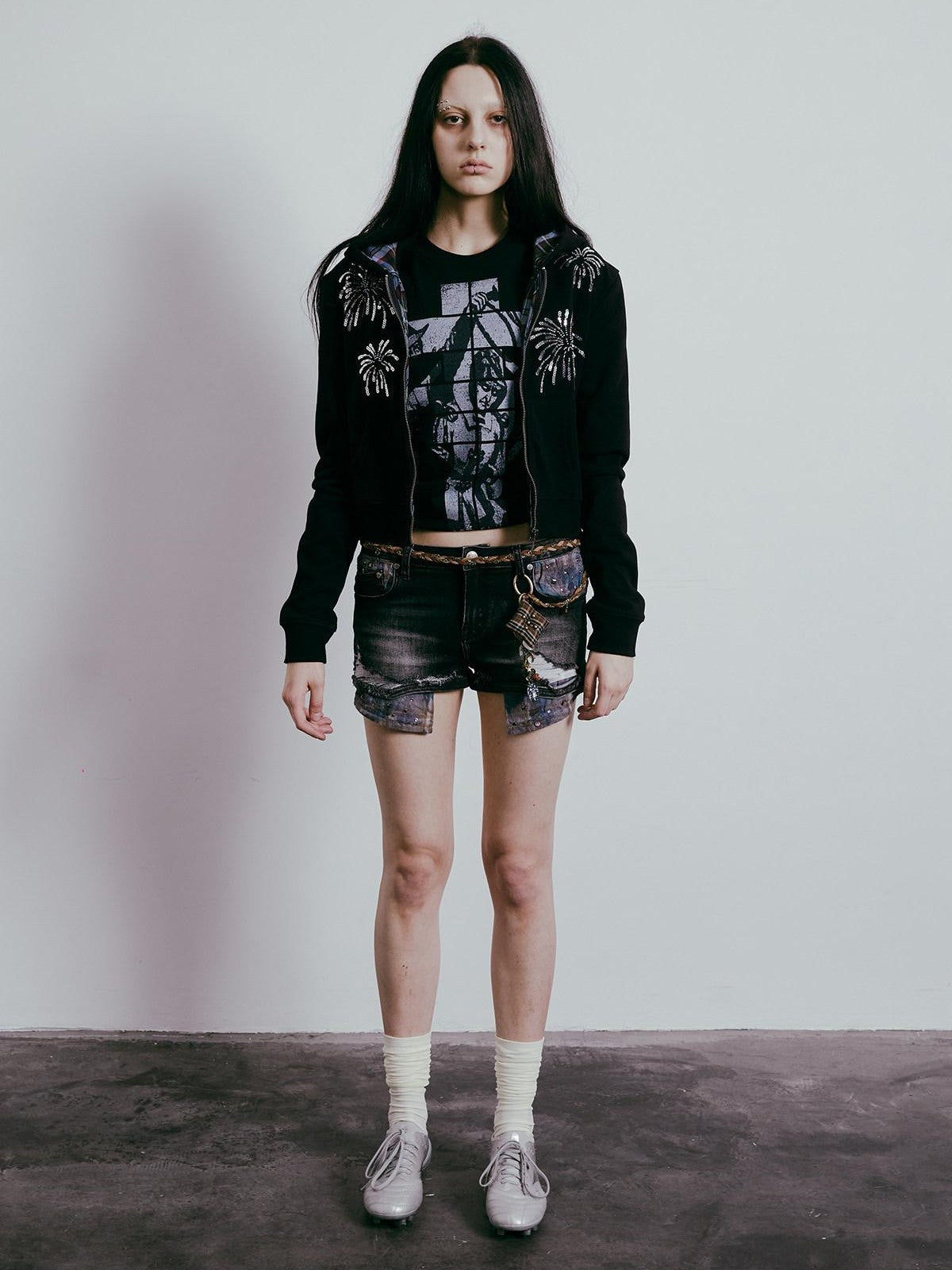 APRIORITY Firework Sequin Embroidered 3d Plaid Women's Cotton Blend Hoodies