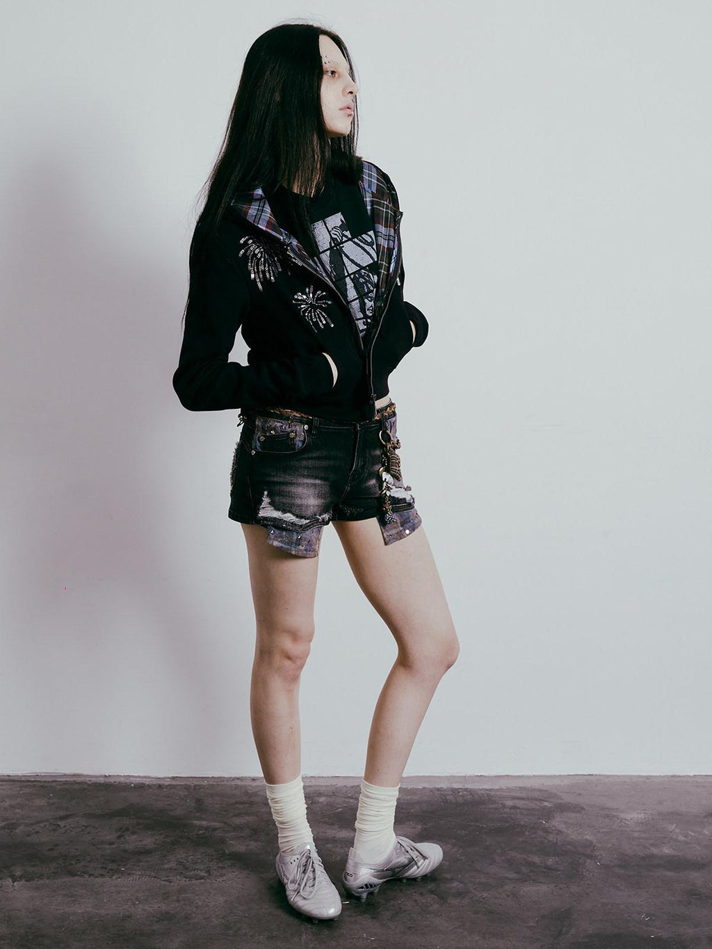 APRIORITY Firework Sequin Embroidered 3d Plaid Women's Cotton Blend Hoodies